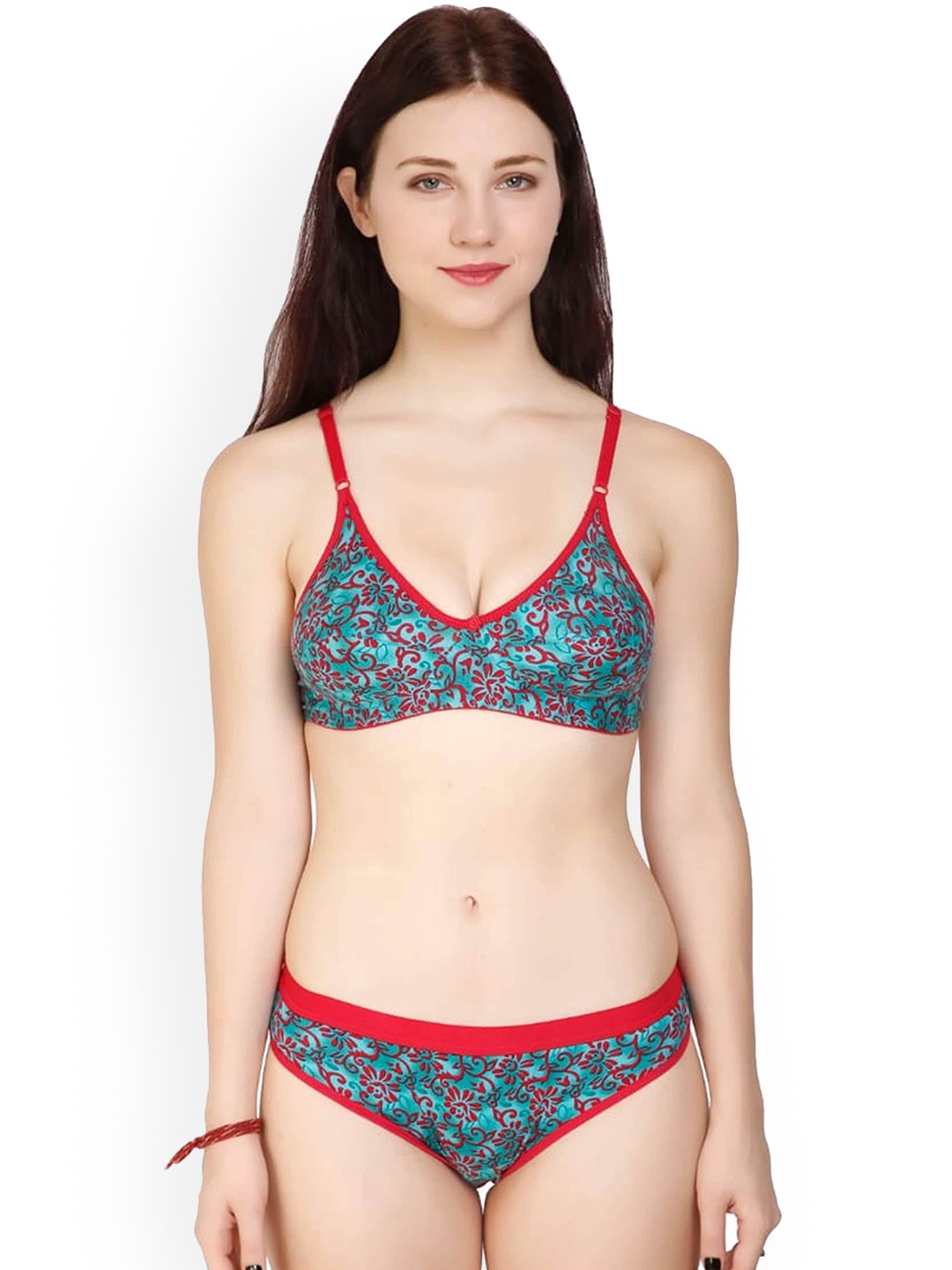 

AROUSY Floral Printed Non Padded Non Padded Cotton Lingerie Set BY_PF Set_Green_40