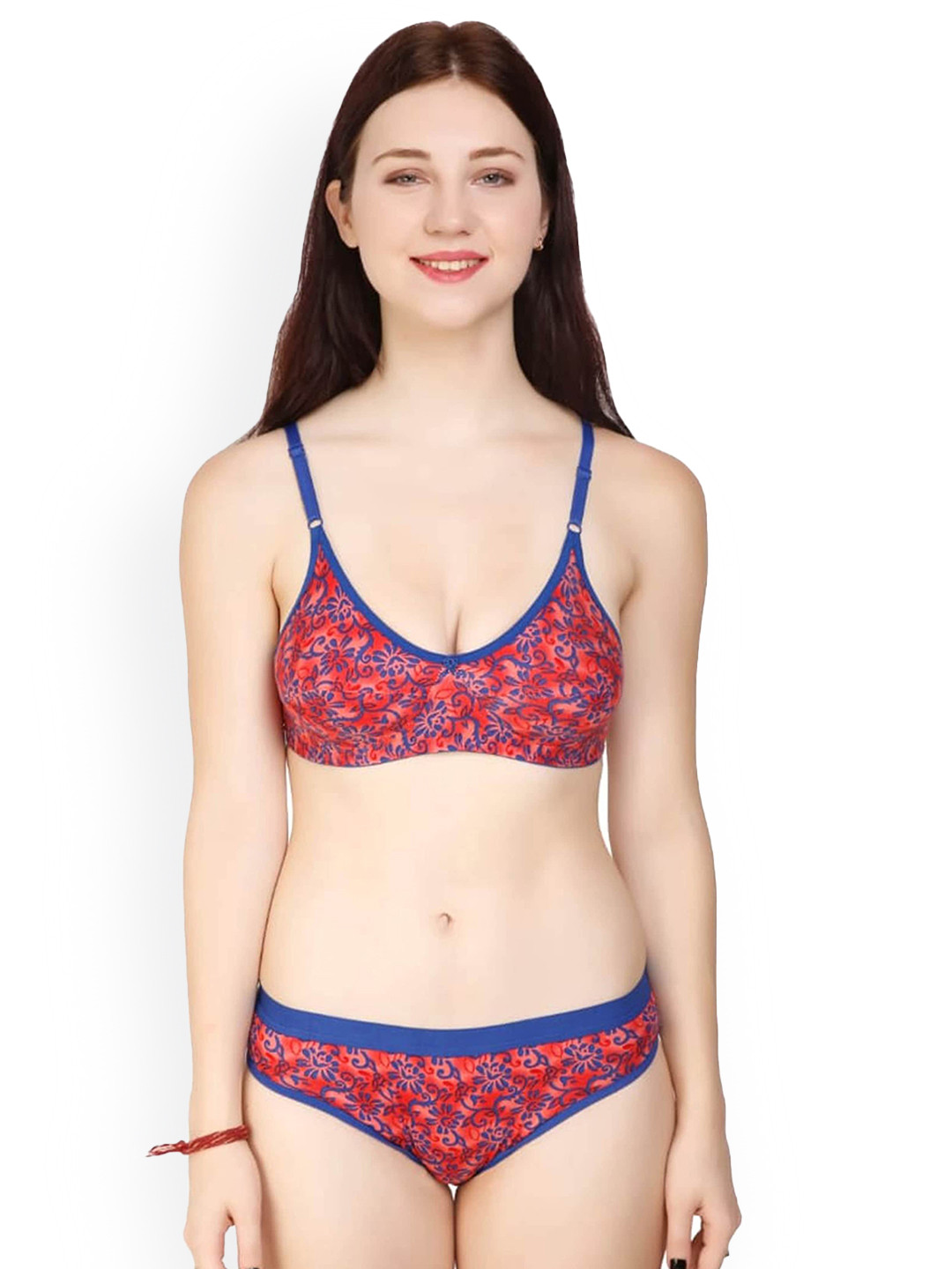 

AROUSY Printed Cotton Lingerie Set BY_PF Set_Pink_32, Red