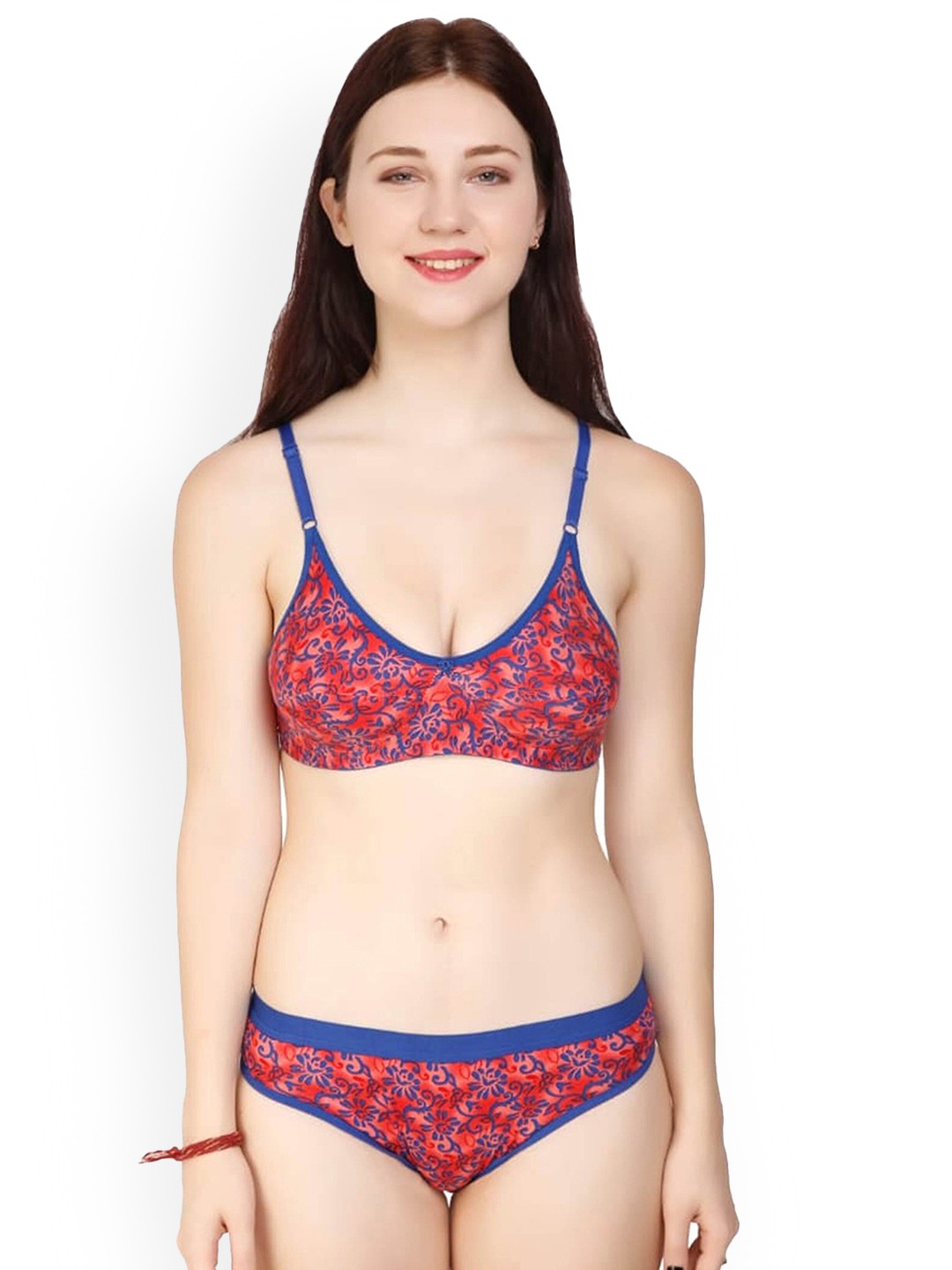 AROUSY Printed Cotton Non-Padded Lingerie Set BY_PF Set_Pink_40, Red