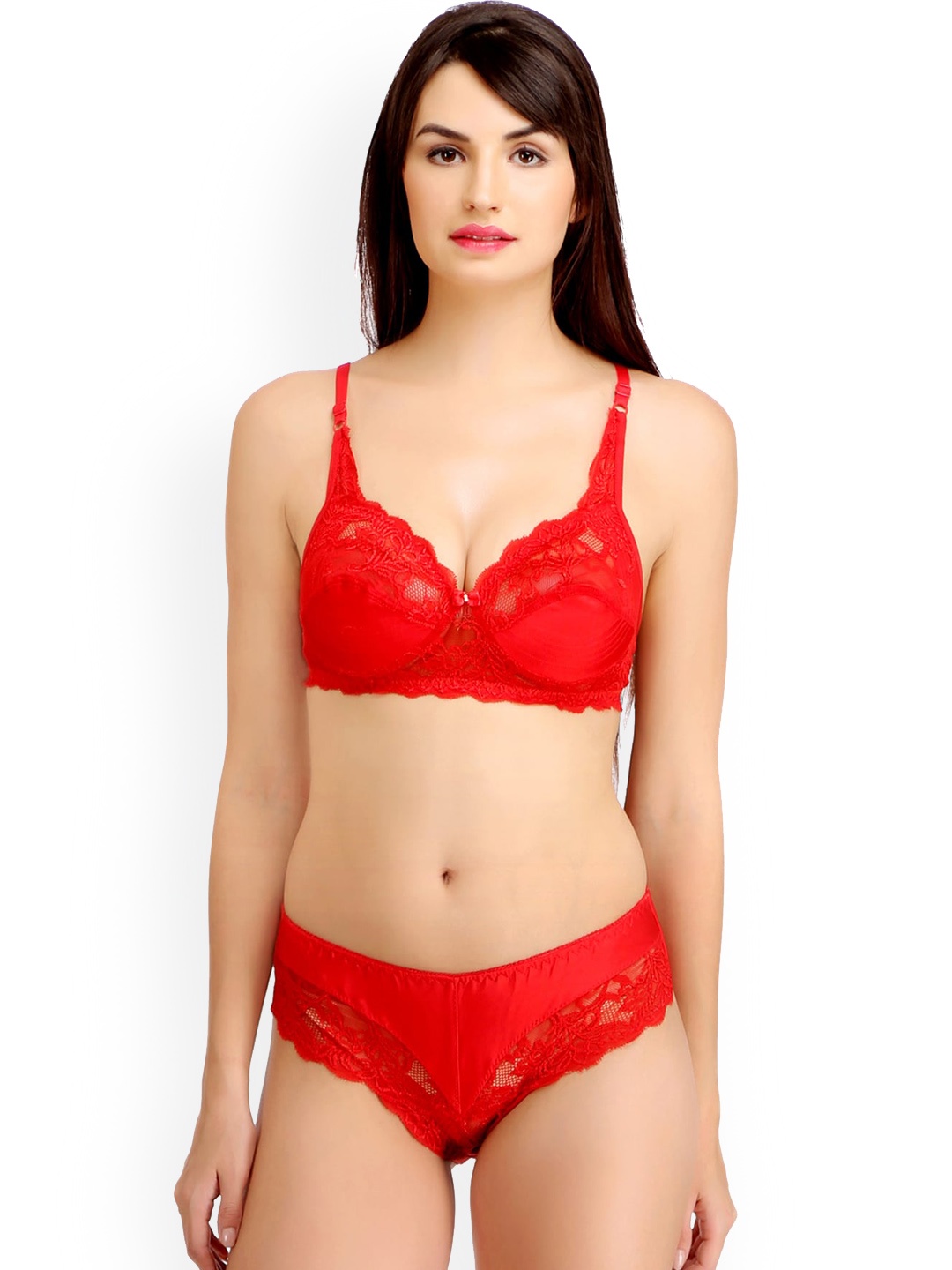 

AROUSY Laced Cotton Non-Padded Lingerie Set N_Stich Set_Red_34