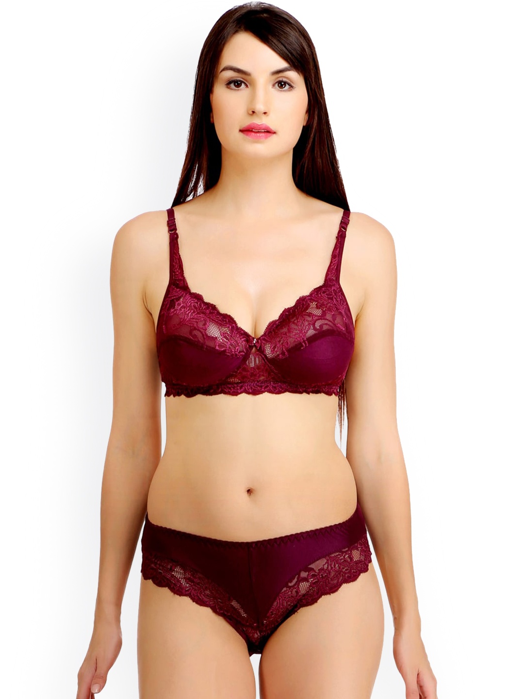 

AROUSY Self Design Non Padded Comfortable Cotton Lingerie Set N_Stich Set_Maroon_34