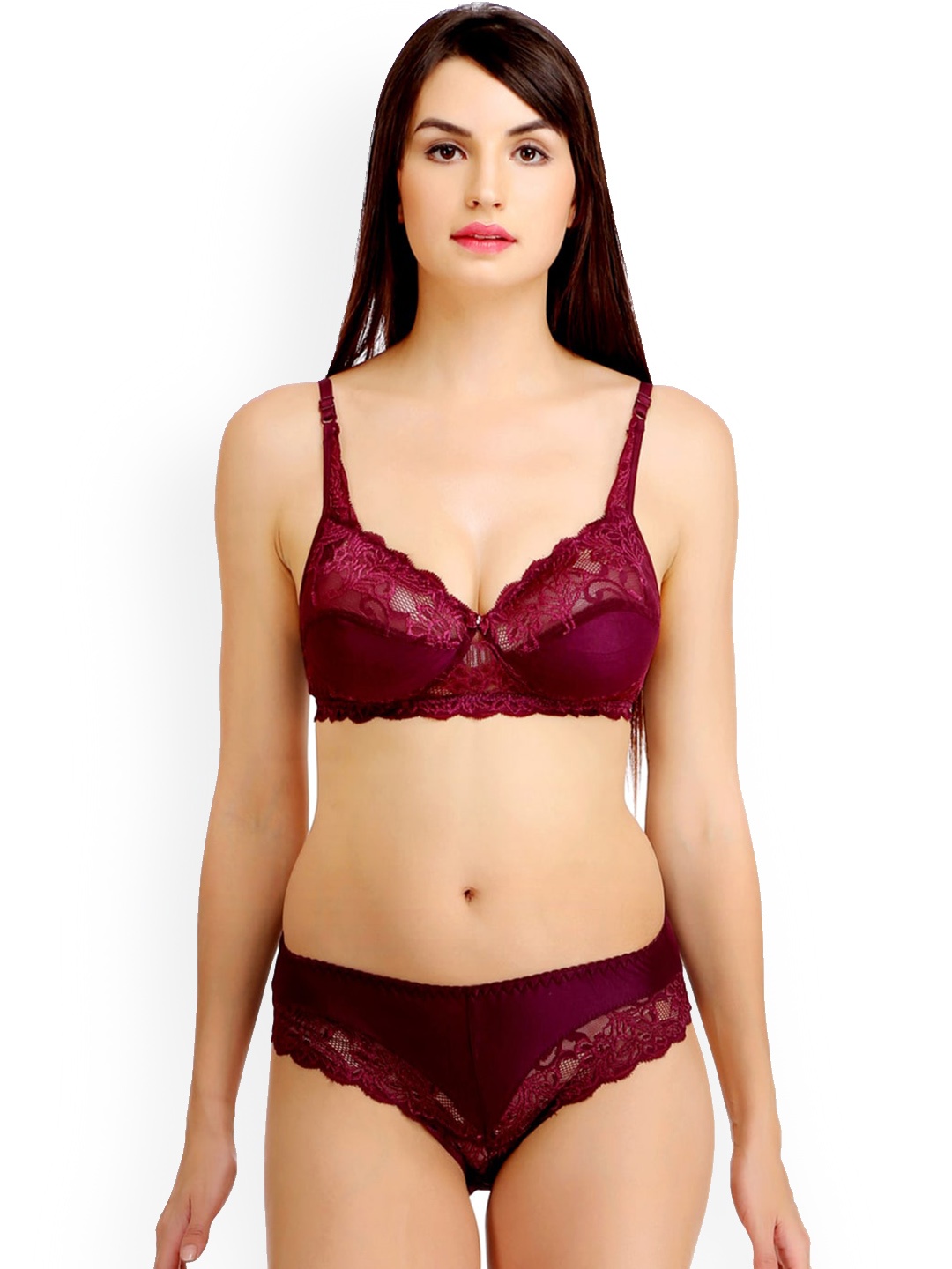 

AROUSY Self-Design Non-Padded Cotton Lingerie Set N_Stich Set_Maroon_32