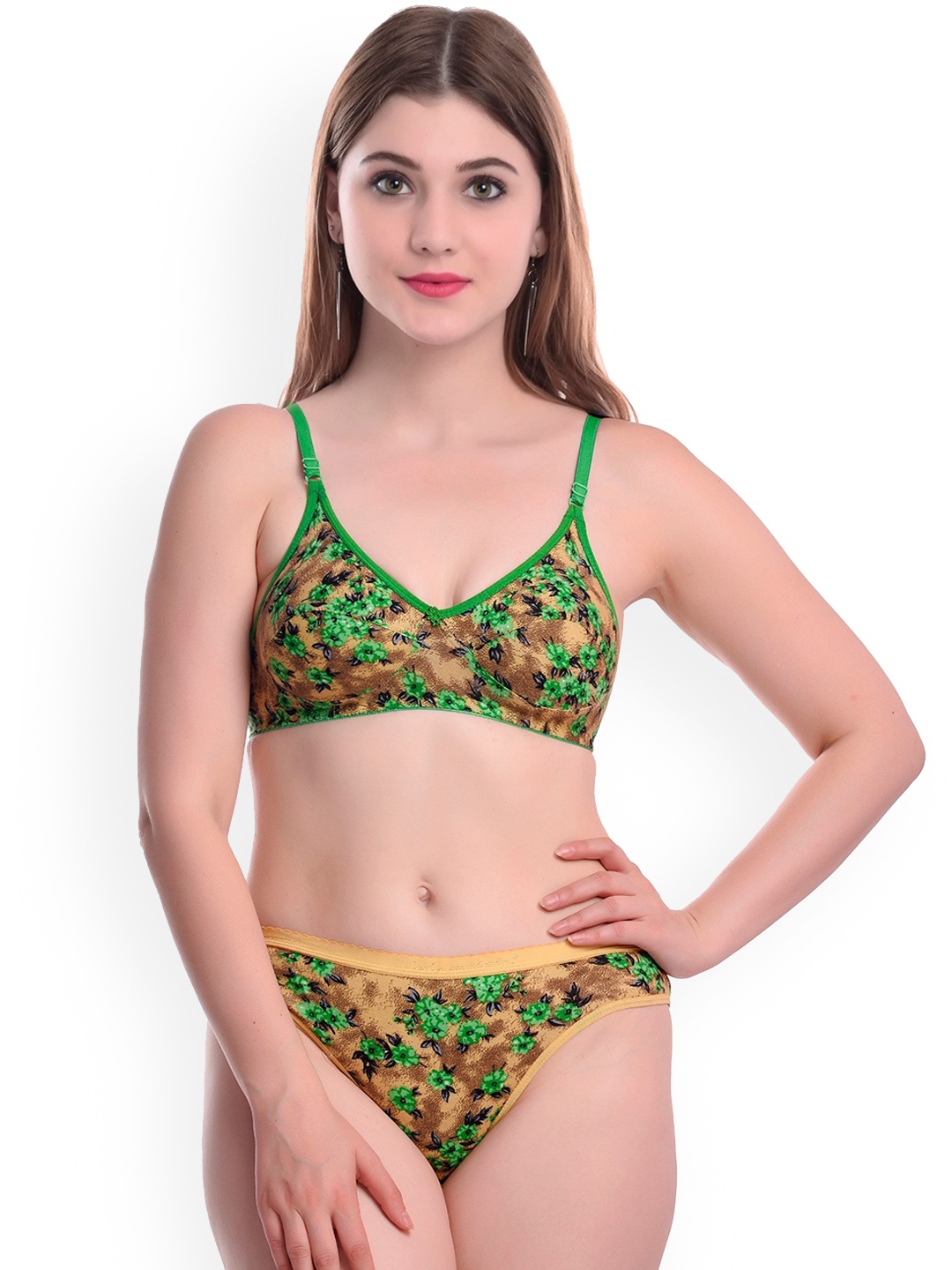 

AROUSY Printed Non-Padded Cotton Lingerie Set N_Janu Set_Brown_32
