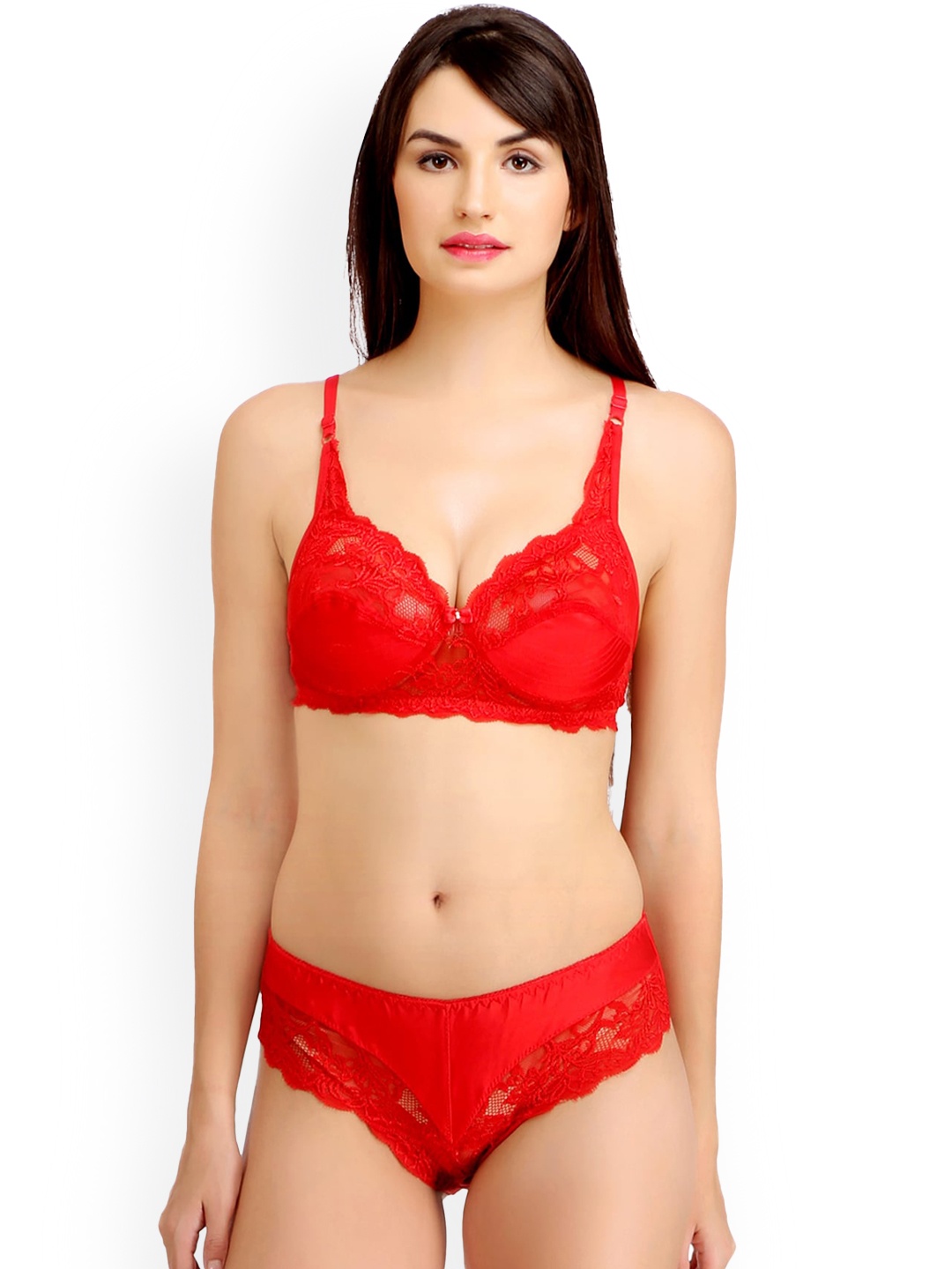 

AROUSY Self Design Cotton Non Padded Lingerie Set N_Stich Set_Red_40