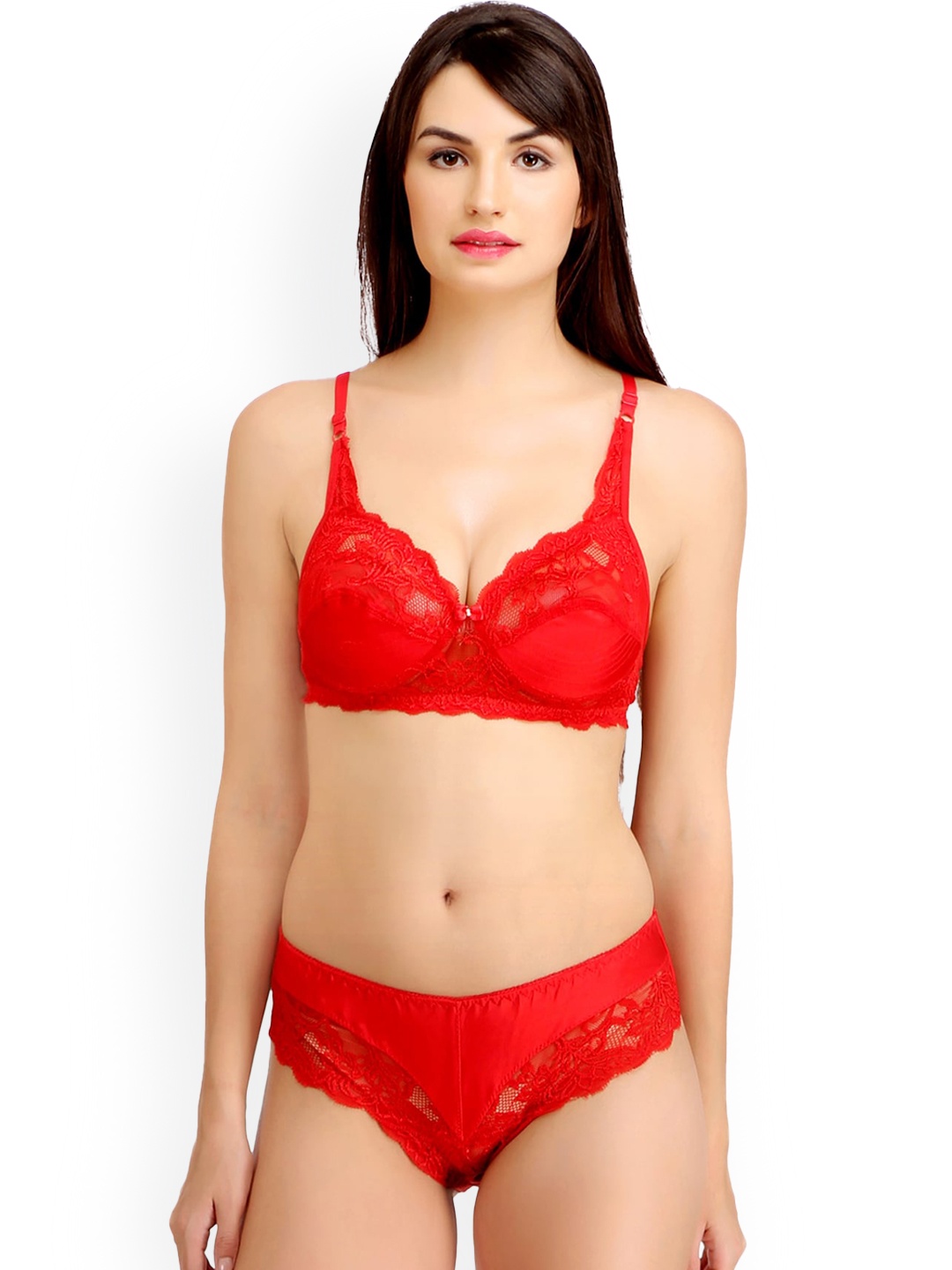 

AROUSY Self Design Non Padded Mid-Rise Cotton Lingerie Set N_Stich Set_Red_32