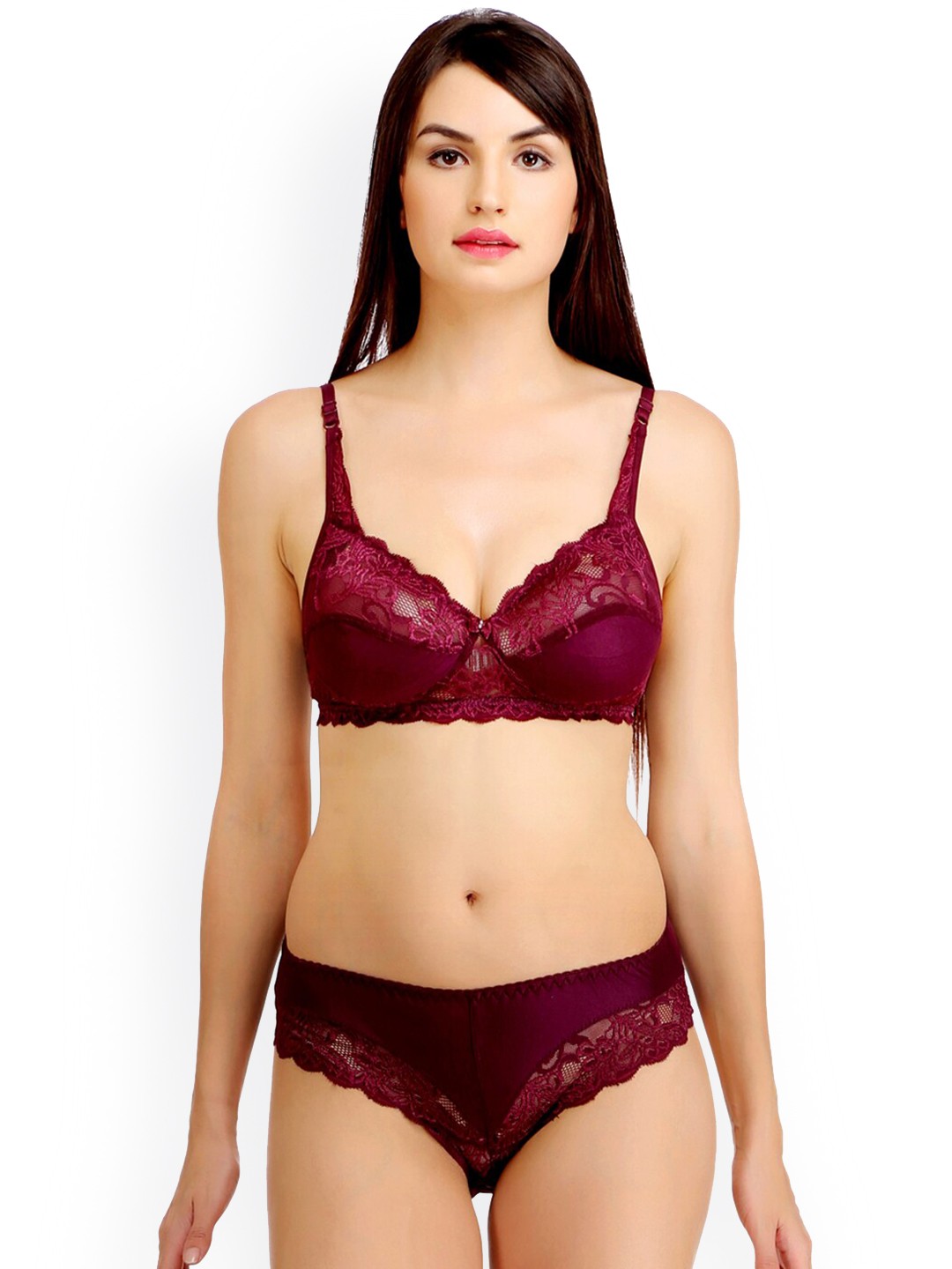 

AROUSY Self Design Cotton Lingerie Set N_Stich Set_Maroon_38