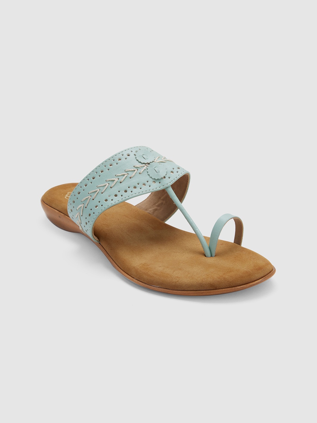 

Sole To Soul Textured One Toe Flats With Laser Cuts, Sea green