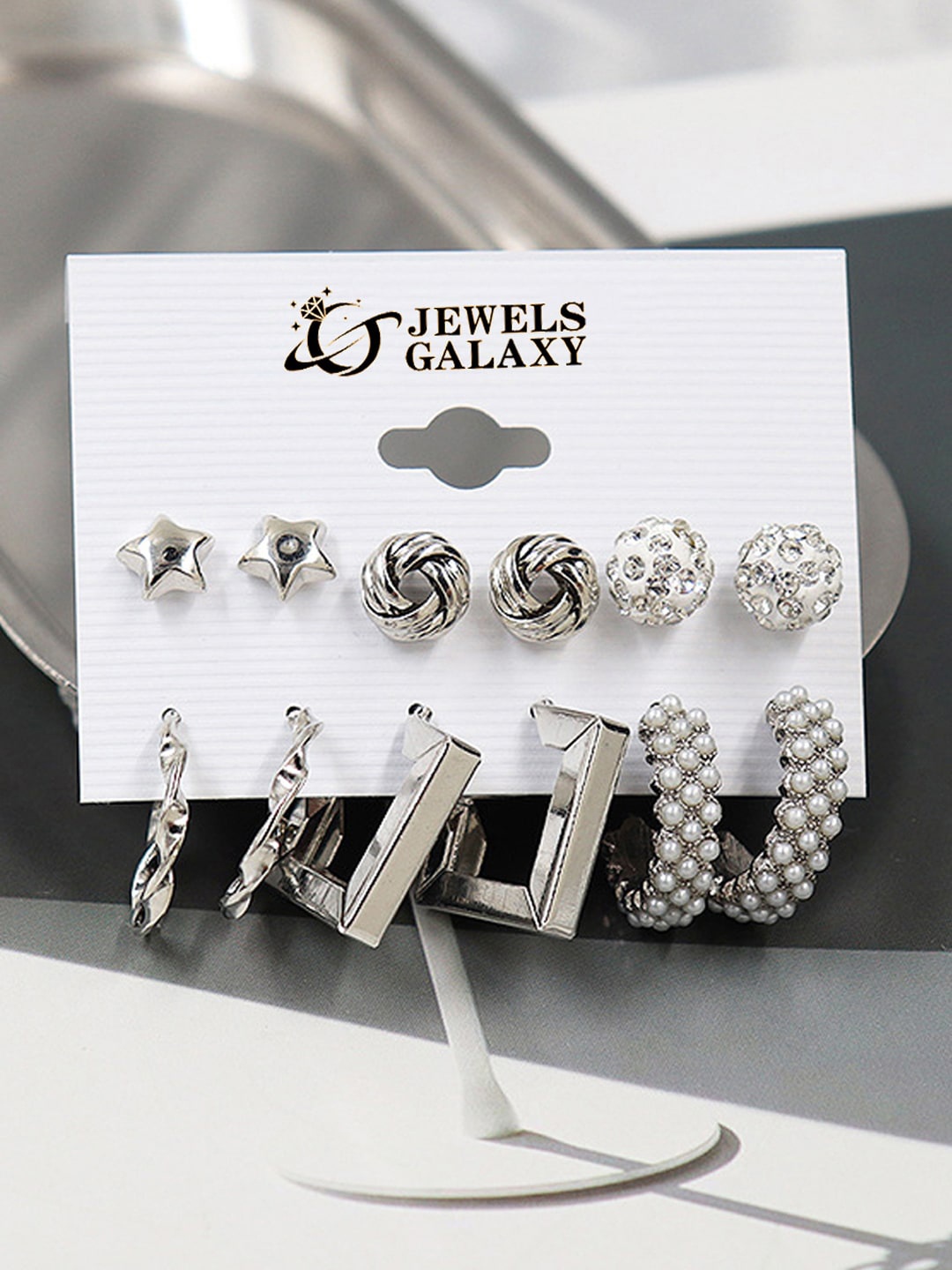 

Jewels Galaxy Set Of 6 Silver-Plated Contemporary Studs Earrings