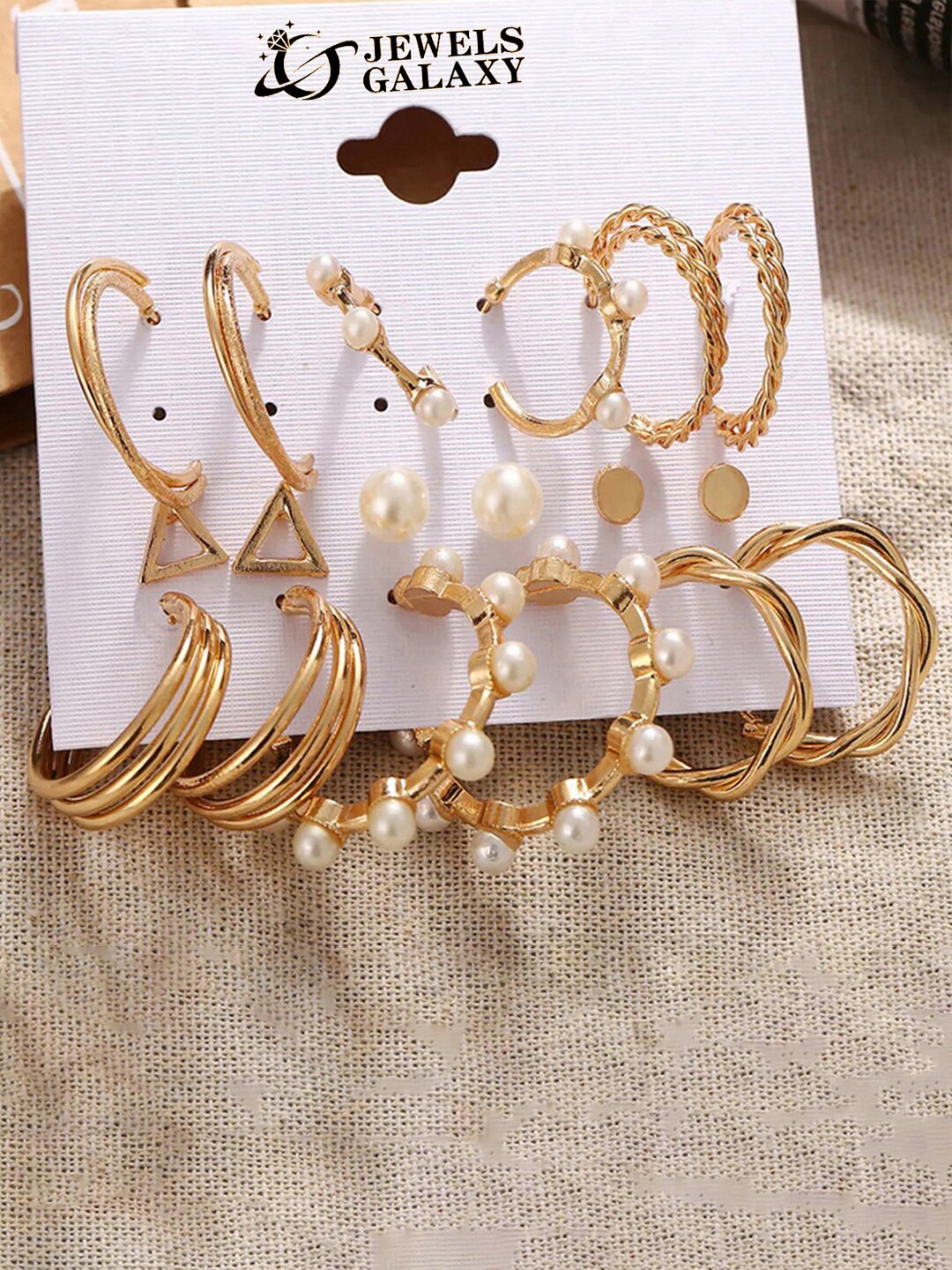 

Jewels Galaxy Set of 9 Gold-Plated Stud And Hoop Earrings