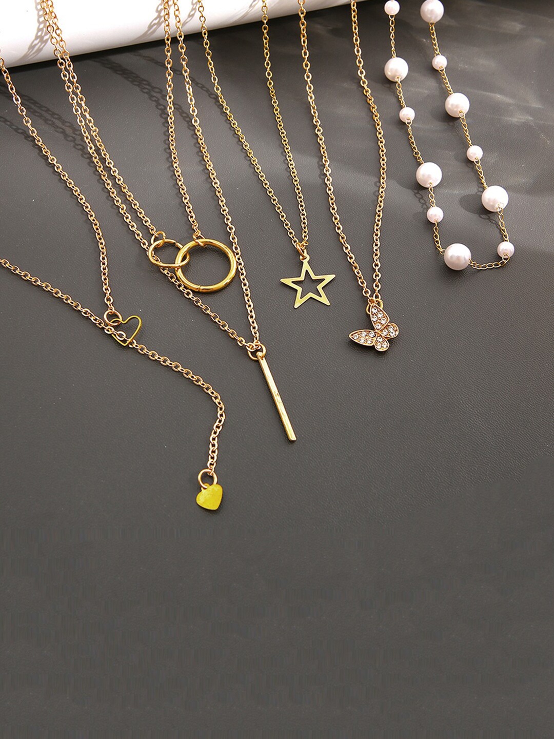 

Jewels Galaxy Set Of 5 Gold-Plated Artificial Stones and Beads Studded Necklace