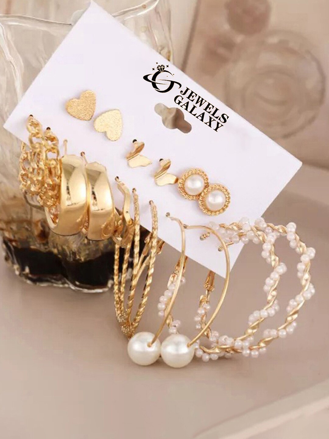 

Jewels Galaxy Set Of 9 Gold-Plated Studs And Hoop Earrings