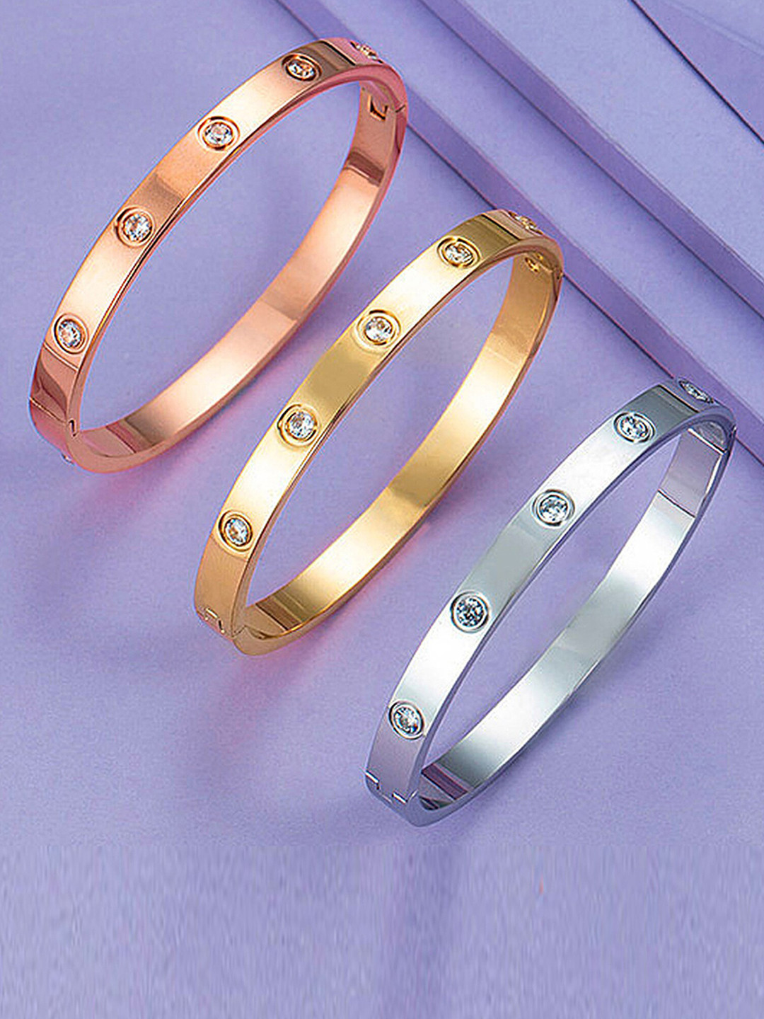 

Jewels Galaxy Set Of 3 AD Studded Bangle-Style Bracelet, Silver