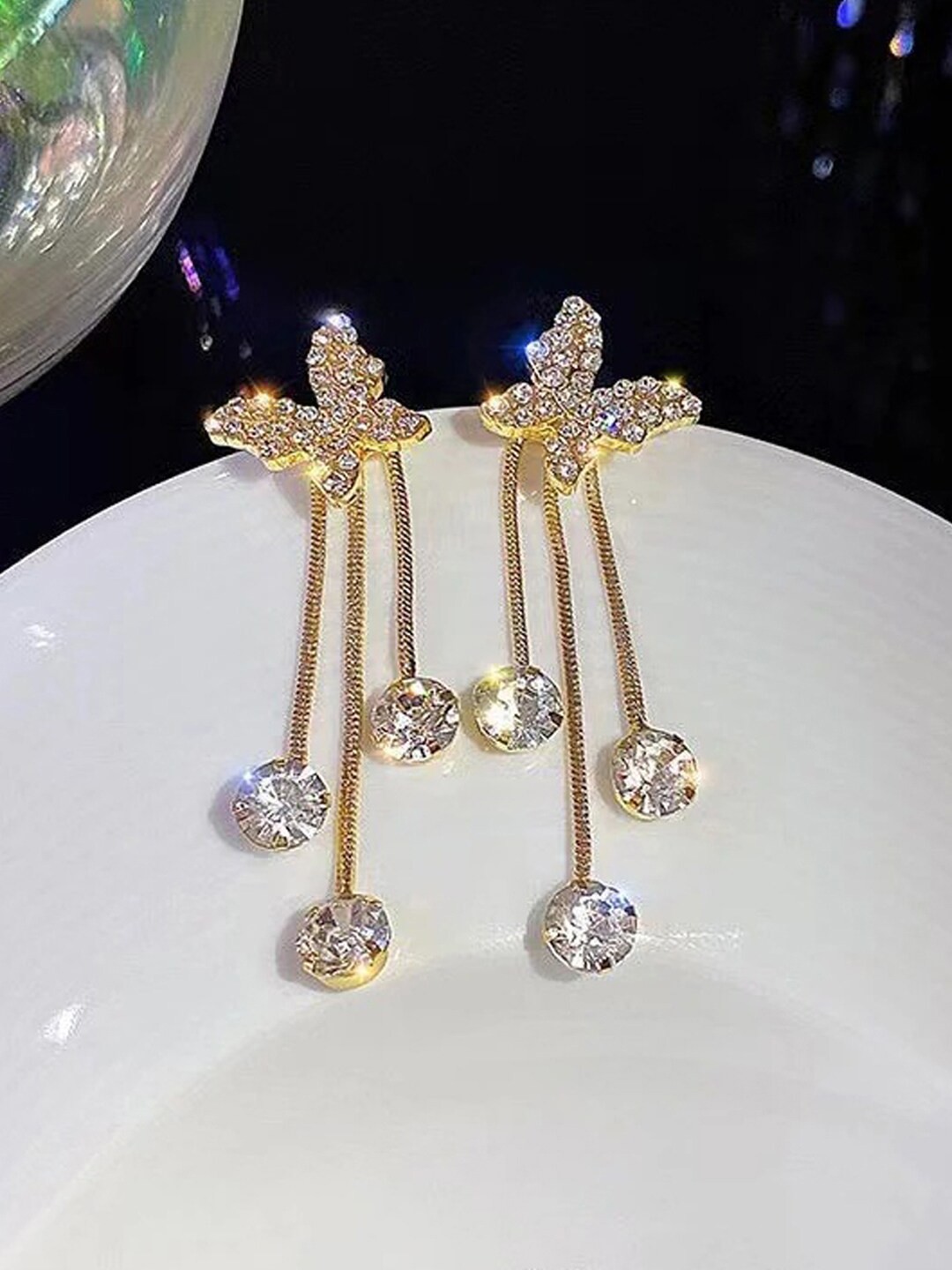 

Jewels Galaxy Gold-Plated Butterfly Shaped Drop Earrings