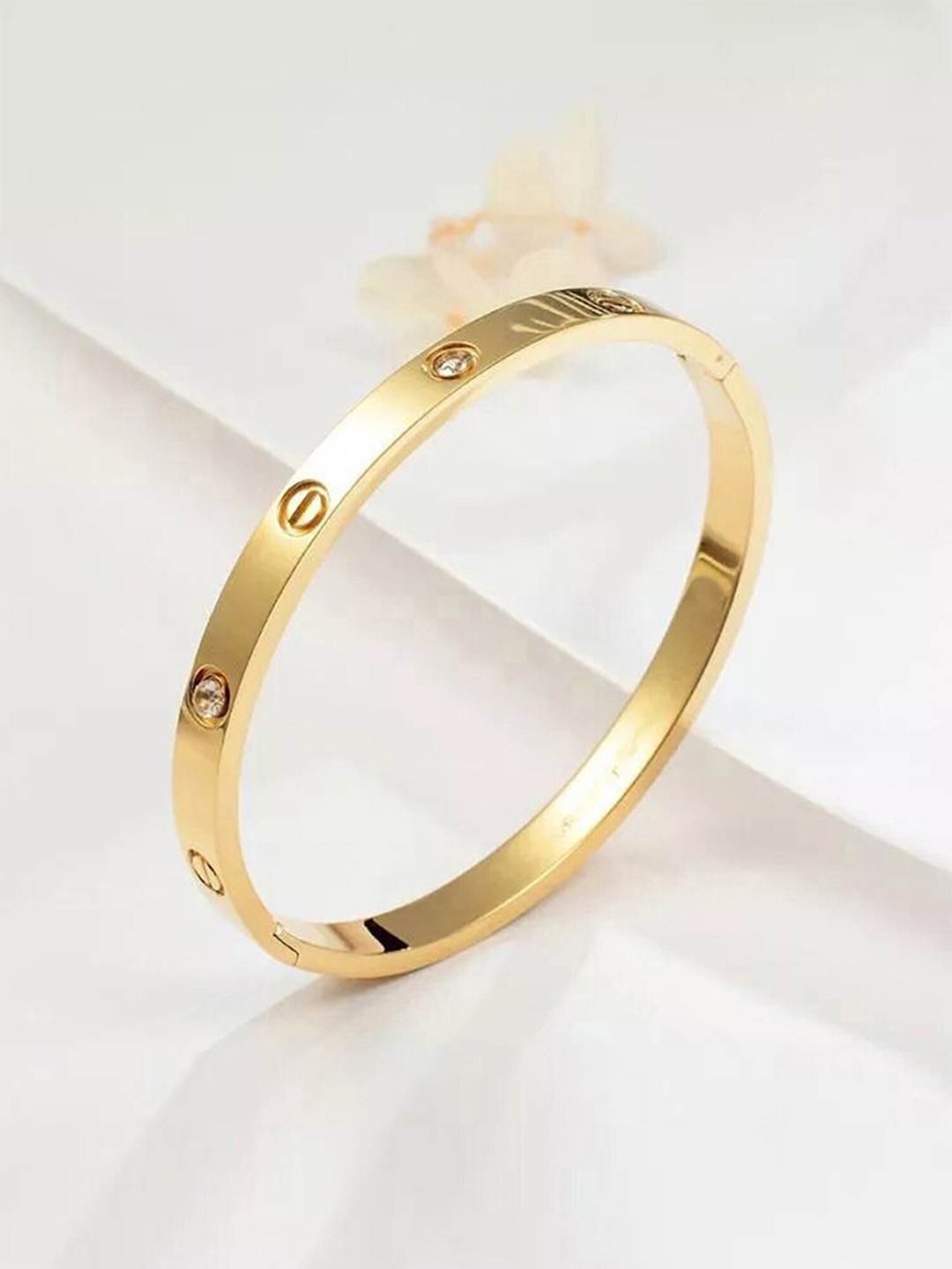 

Jewels Galaxy Gold-Plated AD Studded Bangle-Style Bracelet