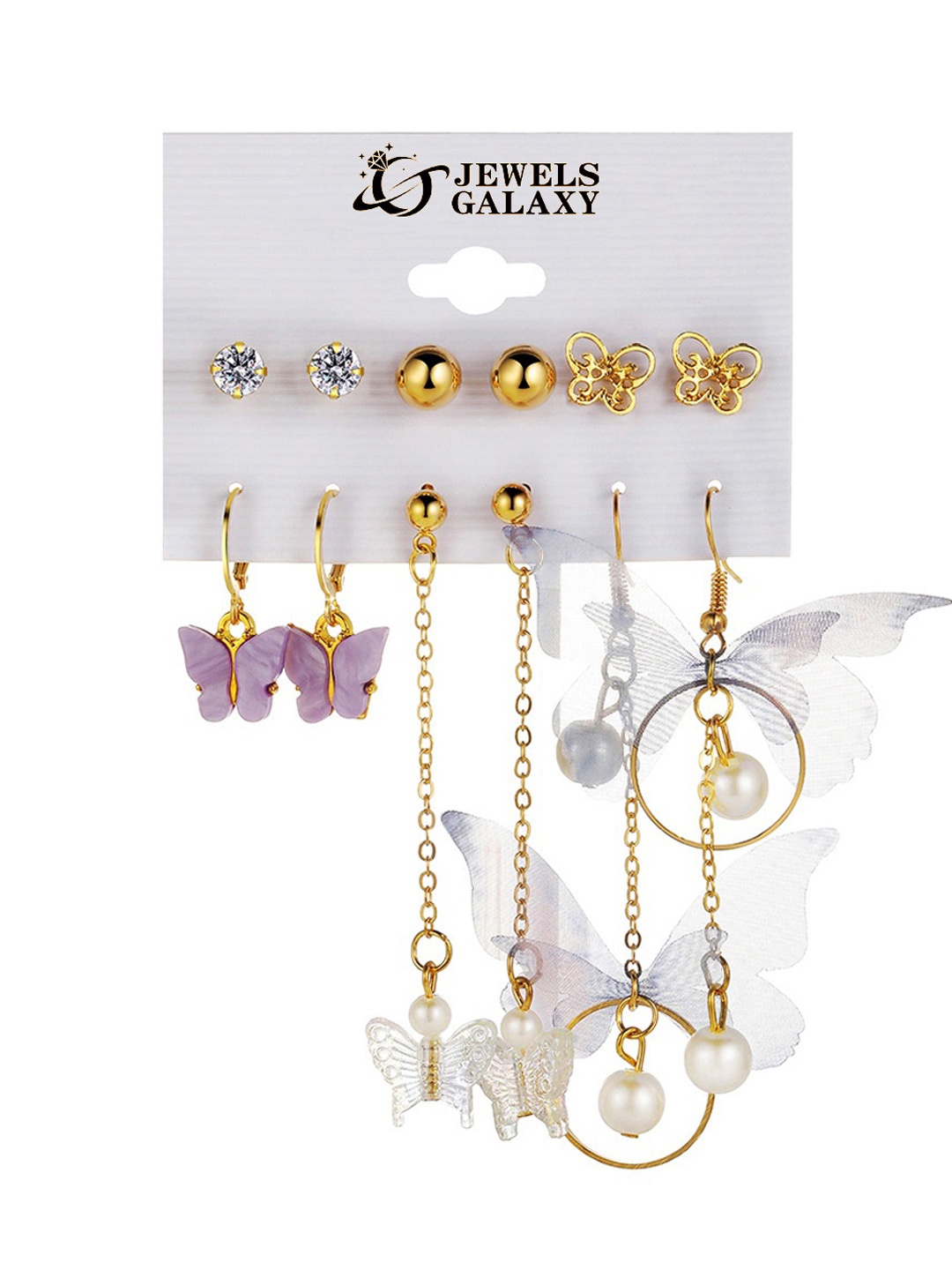 

Jewels Galaxy Pack Of 6 Gold-Plated Contemporary Drop Earrings