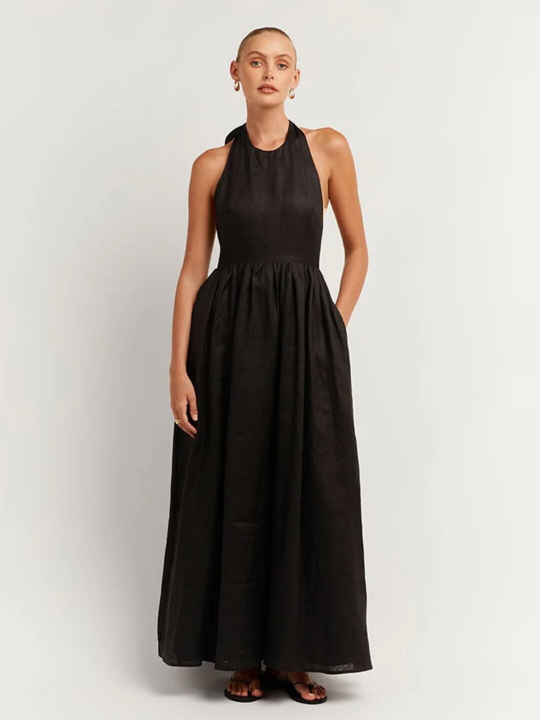 

Styched Halter Neck Maxi Dress, Black