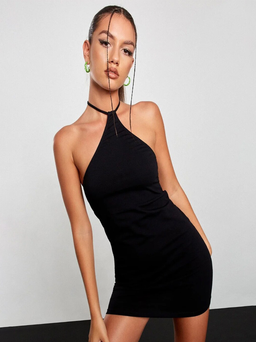 

Styched Halter Neck Mini Bodycon Dress, Black