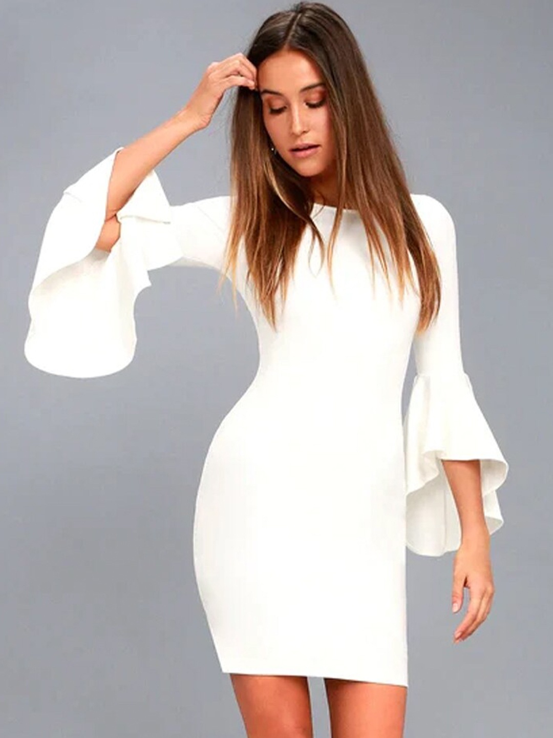 

Styched Bell Sleeve Sheath Dress, White