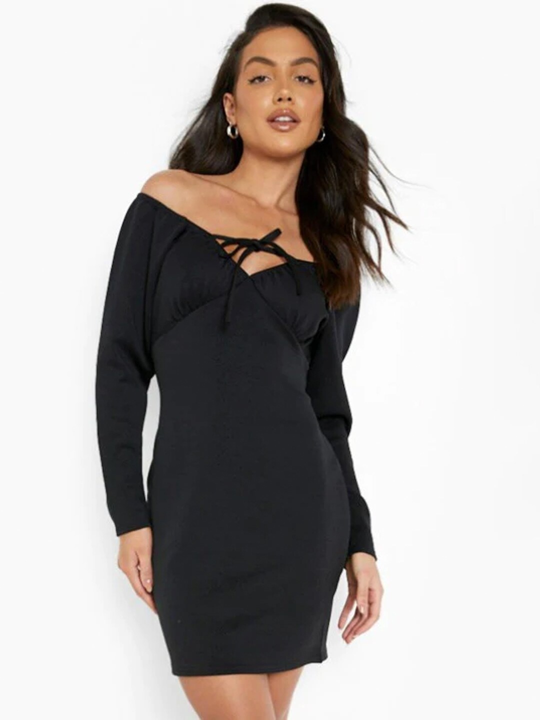 

Styched Off-Shoulder Long Sleeves Bodycon Dress, Black