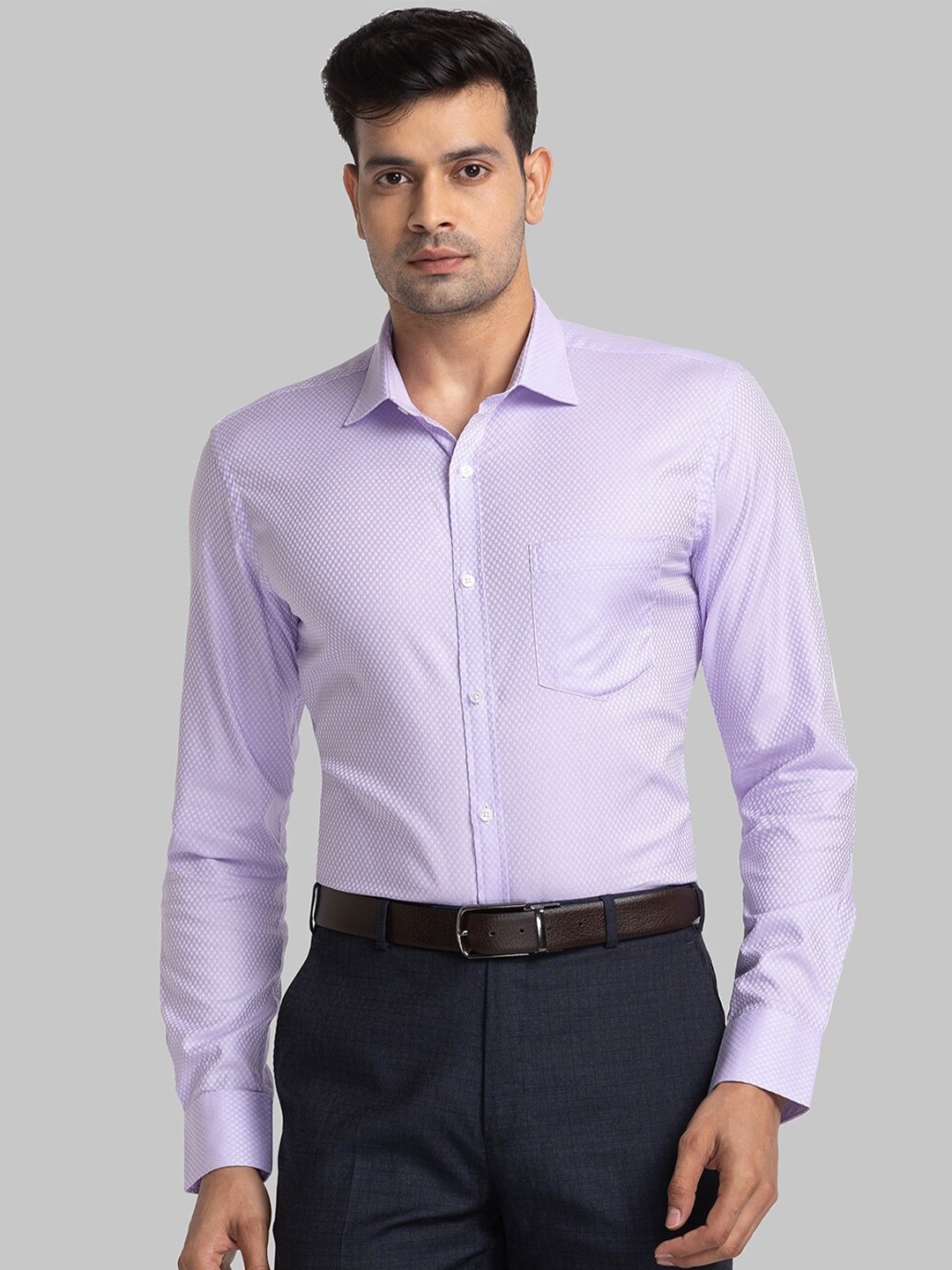 

Park Avenue Slim Fit Micro Ditsy Printed Pure Cotton Formal Shirt, Purple