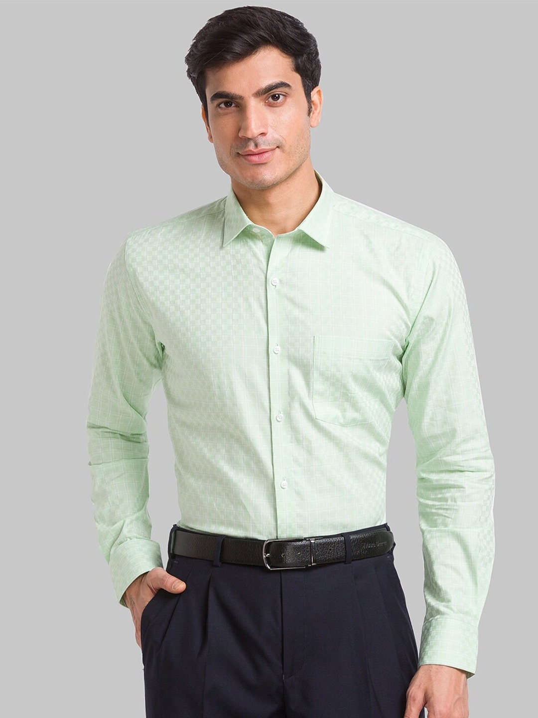 

Park Avenue Checked Pure Cotton Formal Shirt, Green