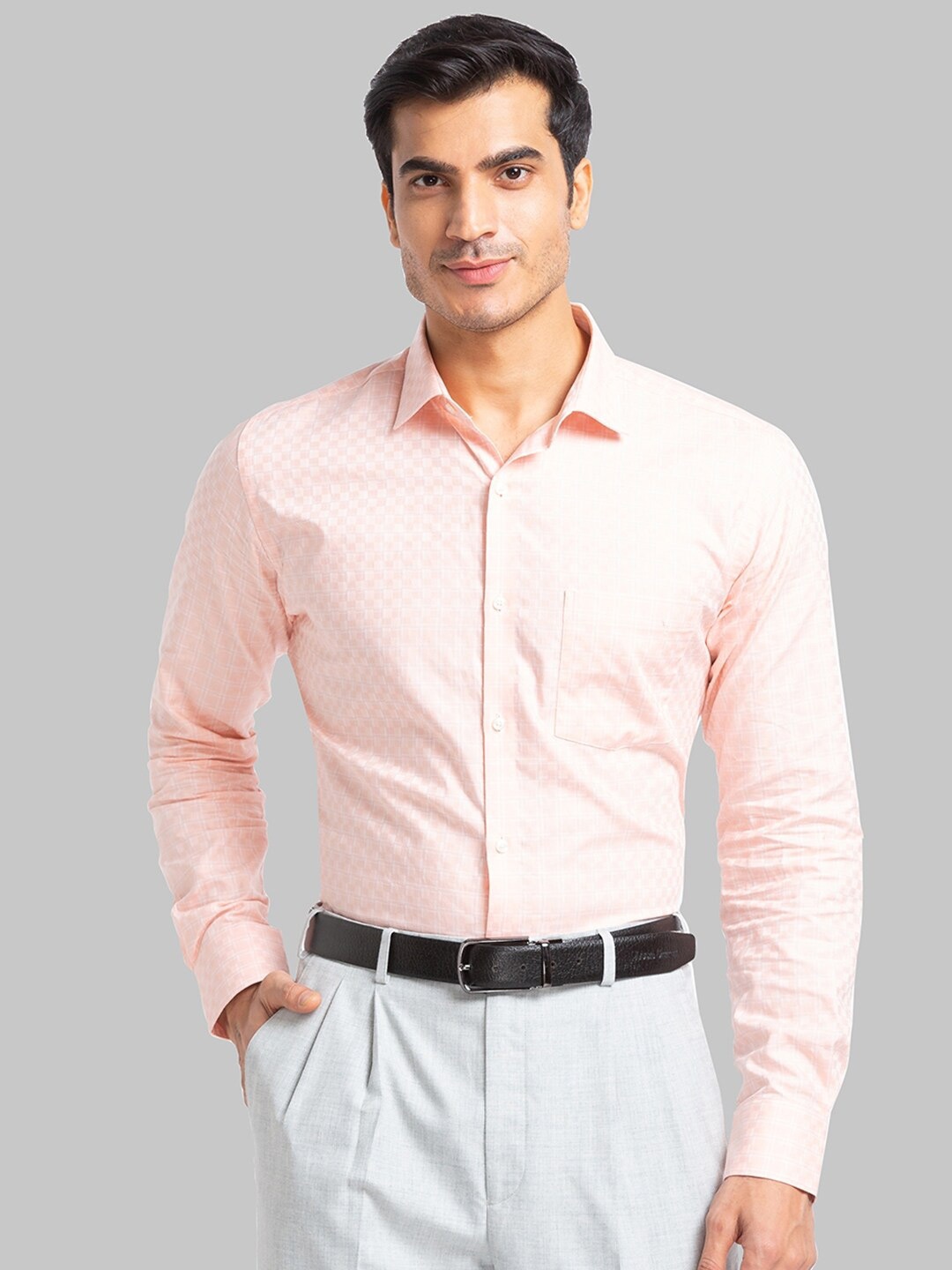 

Park Avenue Opaque Checked Cotton Formal Shirt, Orange