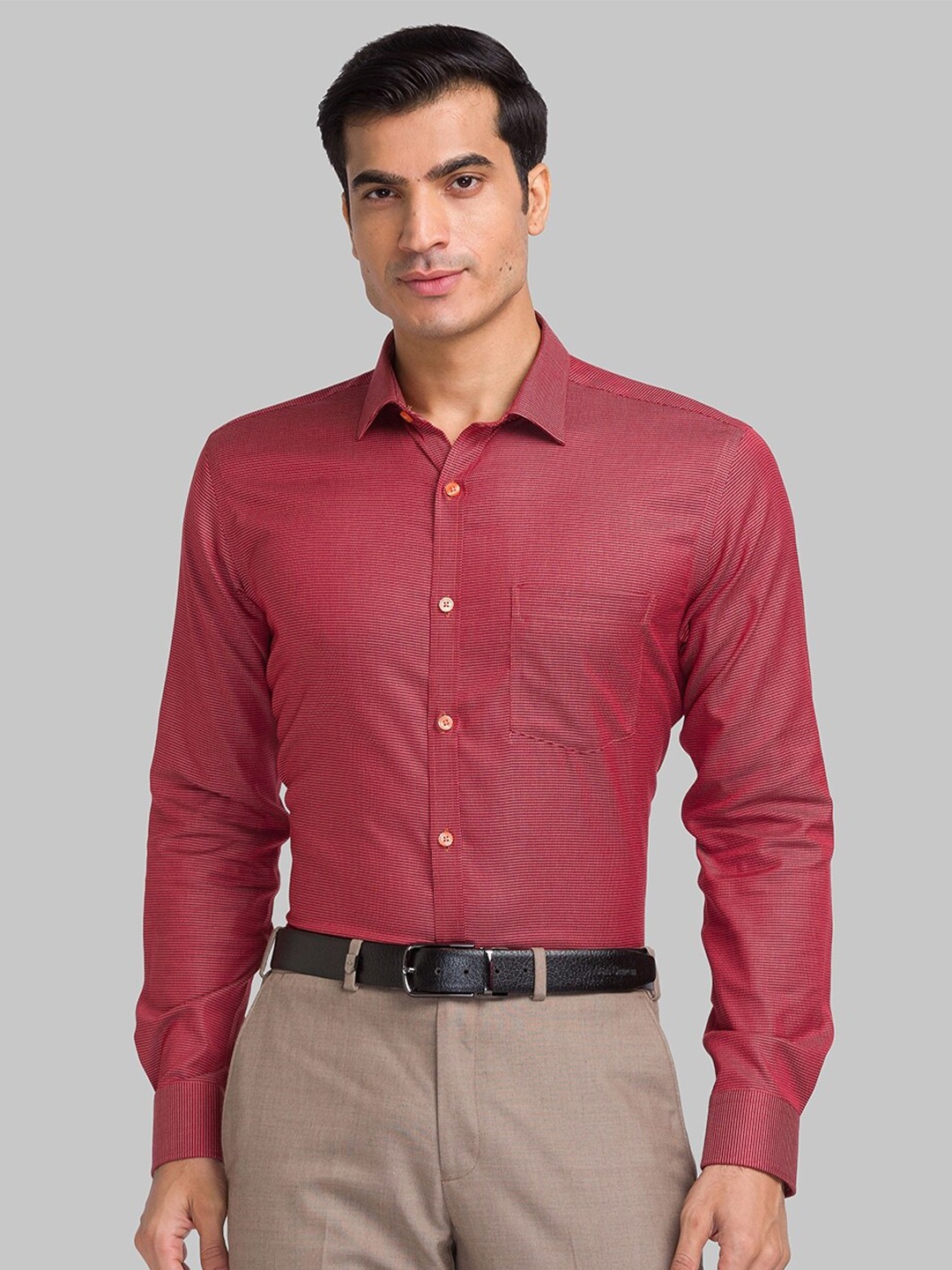 

Park Avenue Striped Opaque Pure Cotton Formal Shirt, Red