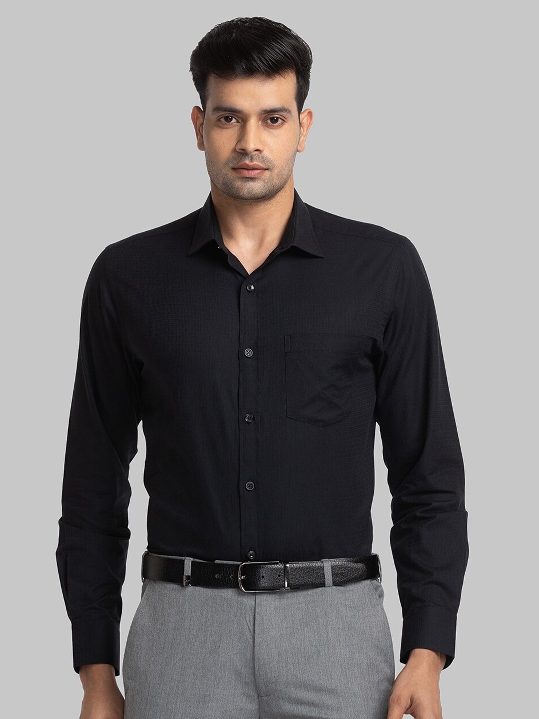 

Park Avenue Self Design Slim Fit Organic Cotton Formal Shirt, Black