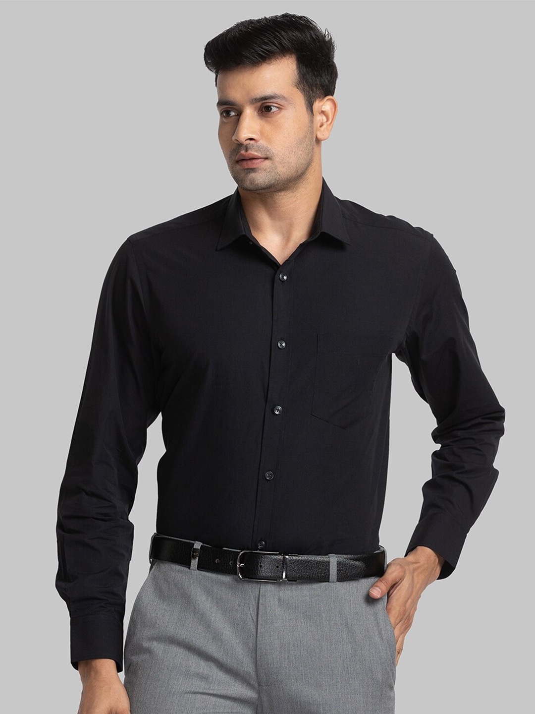 

Park Avenue Spread Collar Pure Cotton Slim Fit Formal Shirt, Black