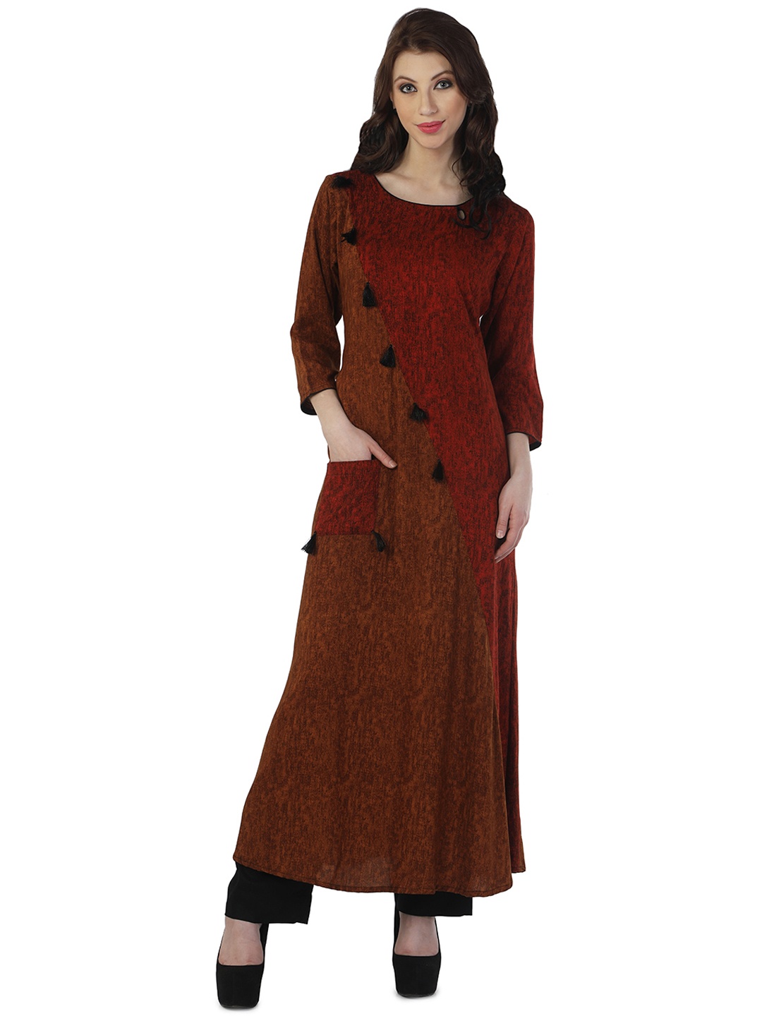 

shiloh Women Brown Printed Straight Kurta