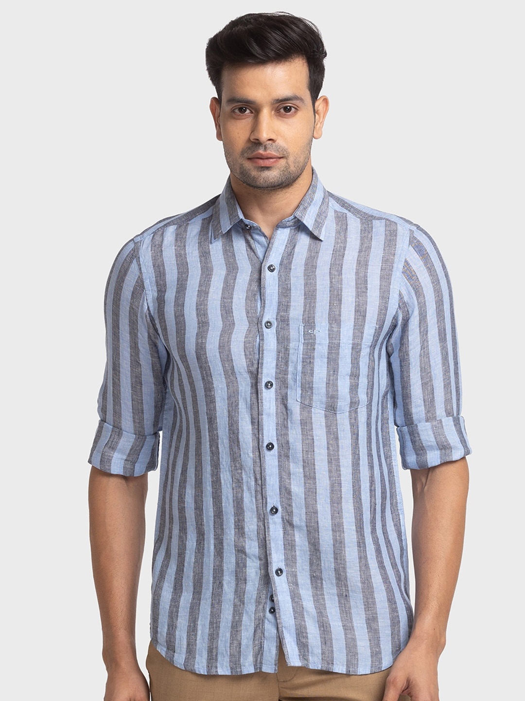 

ColorPlus Tailored Fit Opaque Striped Linen Casual Shirt, Blue