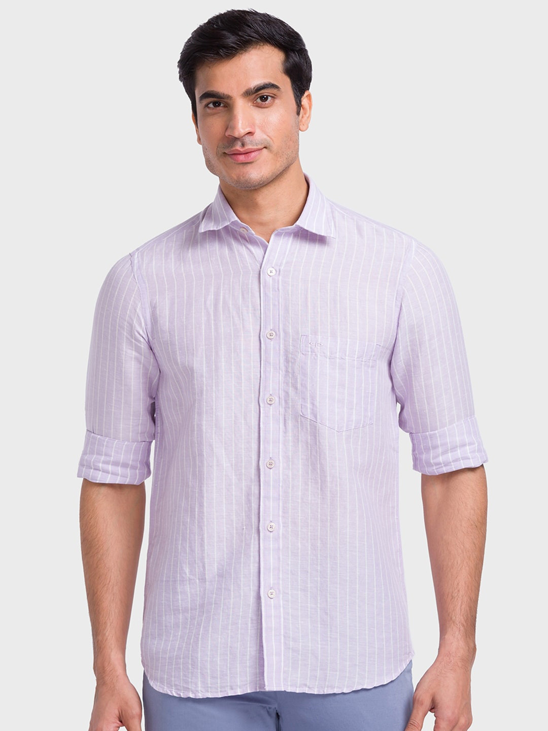 

ColorPlus Tailored Fit Opaque Striped Linen Casual Shirt, Purple