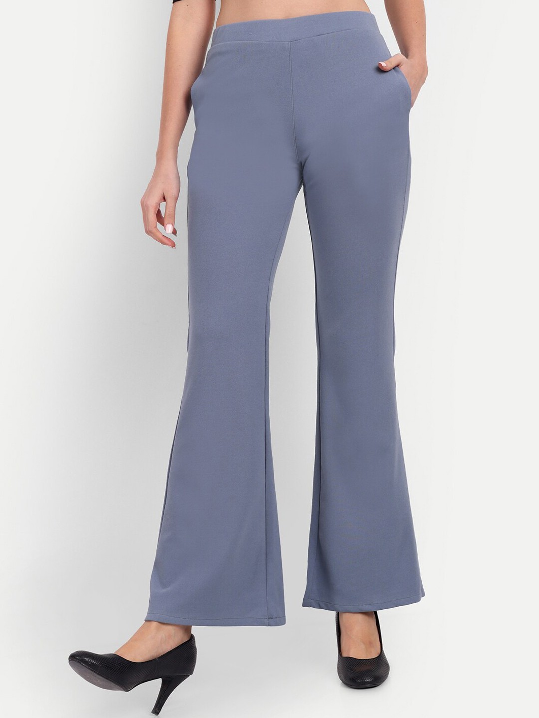

Next One Women Relaxed Flared High-Rise Non Iron Bootcut Trousers, Grey