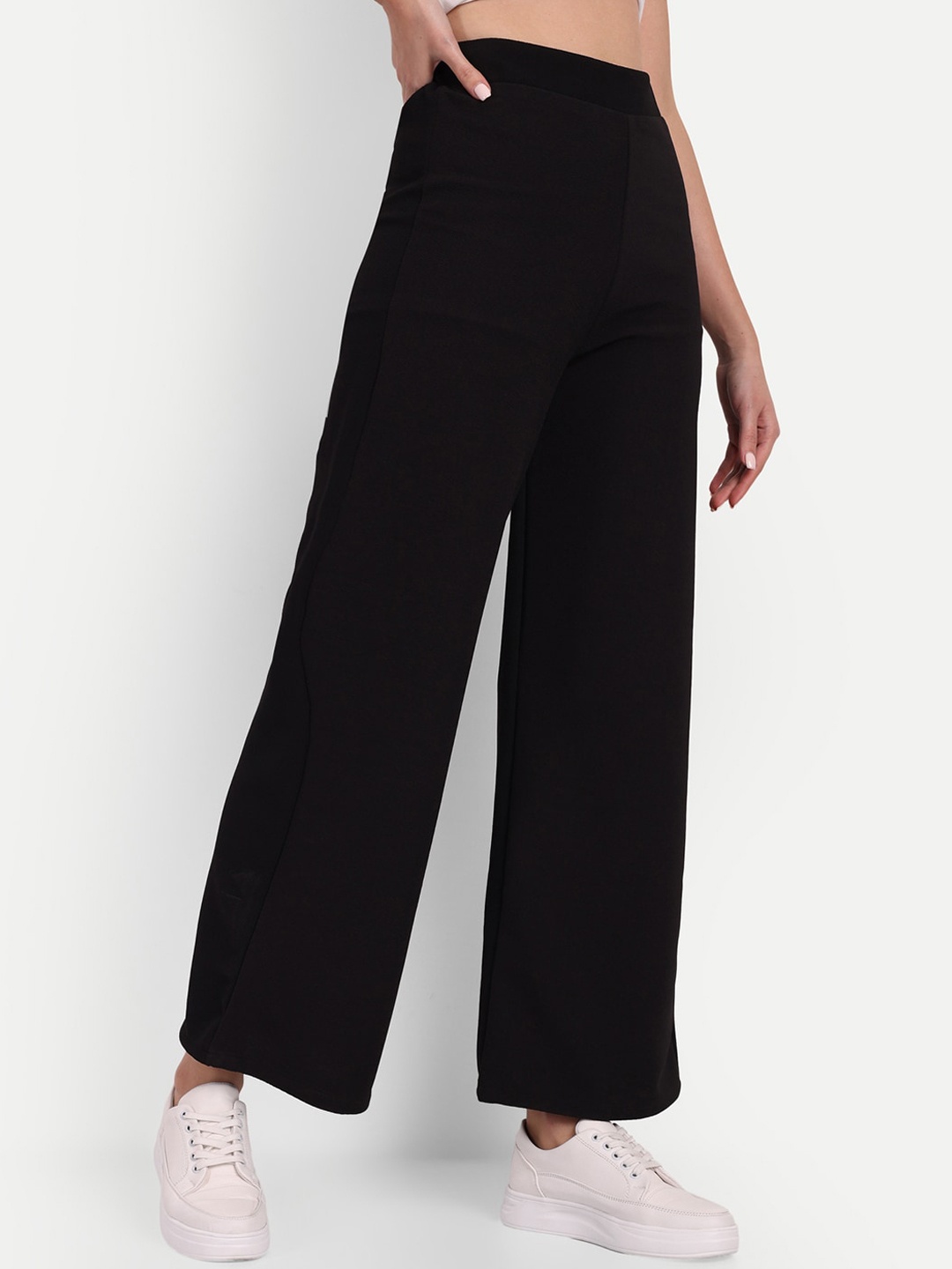 

Next One Women Smart Loose Fit High-Rise Easy Wash Parallel Trousers, Black