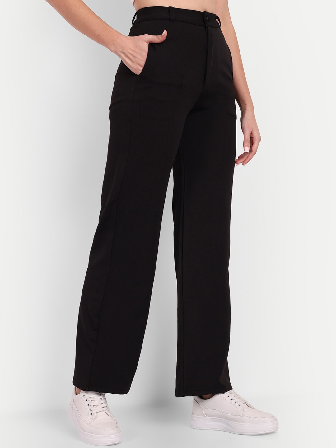 

Next One Women High-Rise Straight Fit Parallel Trousers, Black