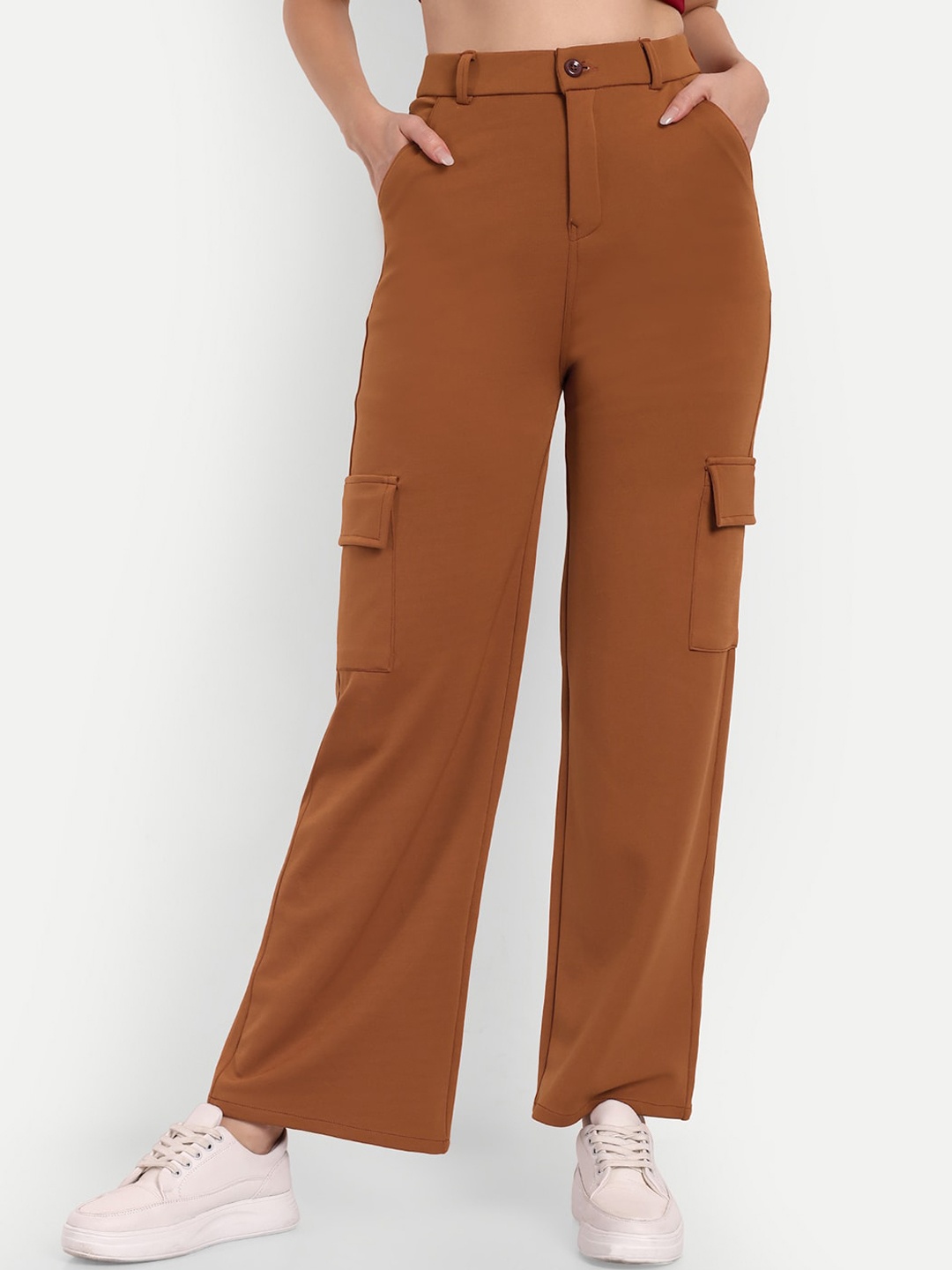 

Next One Women Smart Straight Fit High-Rise Easy Wash Cargos, Tan