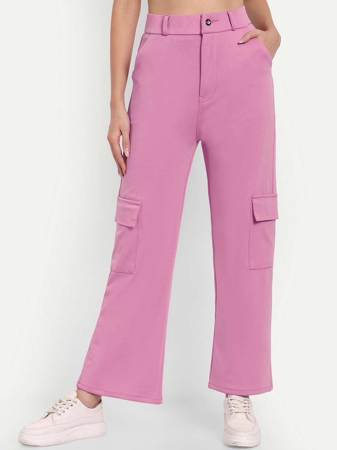 

Next One Women Smart Straight Fit High-Rise Easy Wash Cargos Trousers, Pink