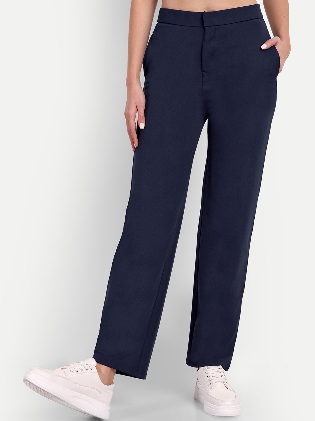 

Next One Women Relaxed Straight Leg Straight Fit High-Rise Easy Wash Trousers, Navy blue