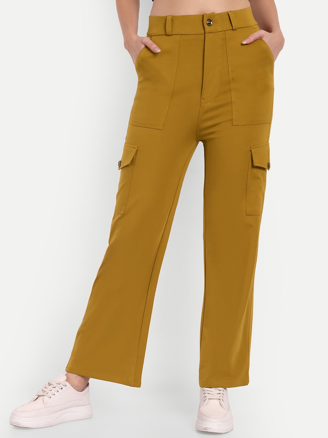 

Next One Women Yellow Smart Straight Fit High-Rise Easy Wash Cargos, Mustard