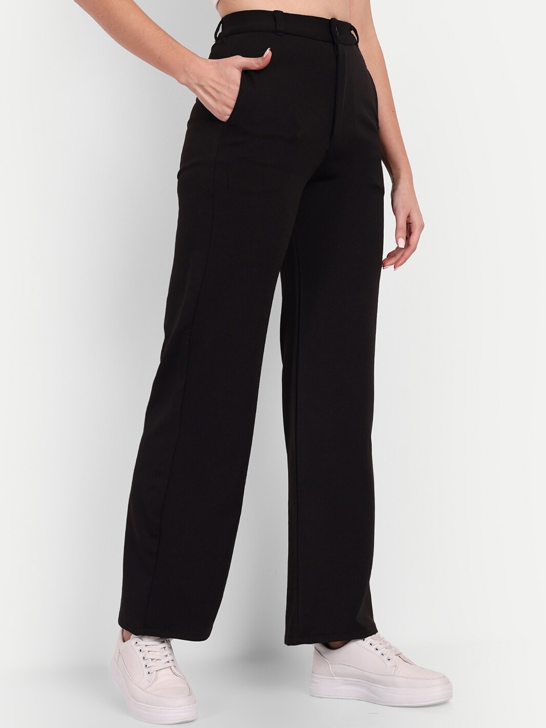

Next One Women Smart Loose Fit High-Rise Easy Wash Trousers, Black