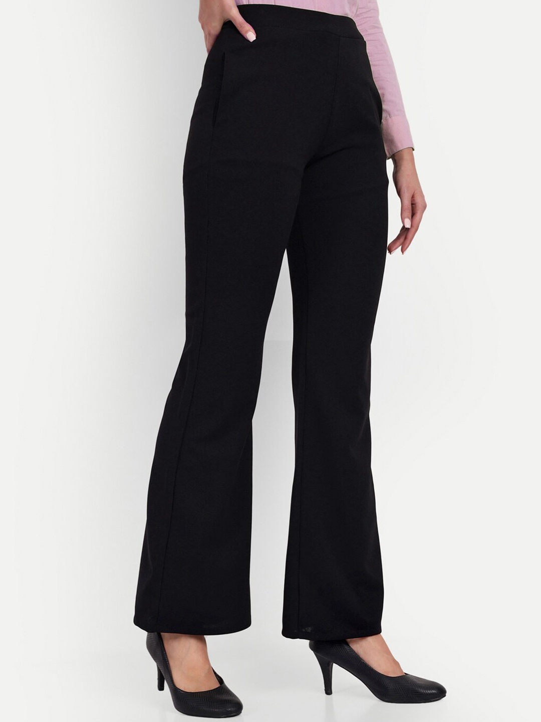 

Next One Women Relaxed Flared High-Rise Non Iron Bootcut Trousers, Black