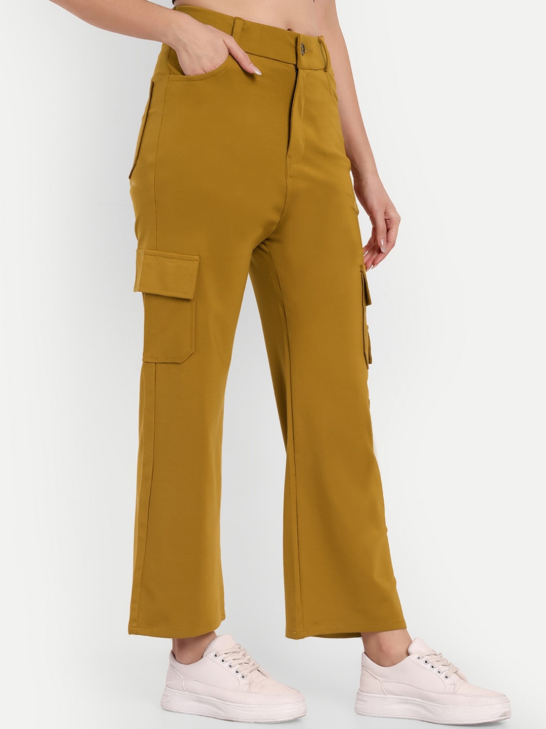 

Next One Women Mustard Yellow Smart Straight Fit High-Rise Easy Wash Cargos