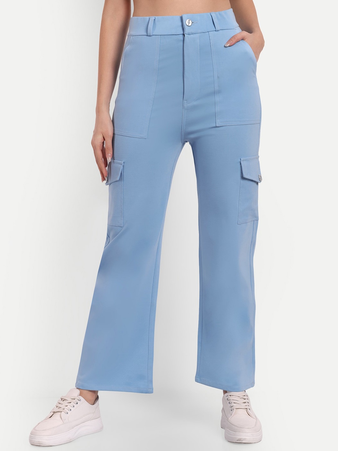 

Next One Women Smart Straight Fit High-Rise Easy Wash Cargos, Blue