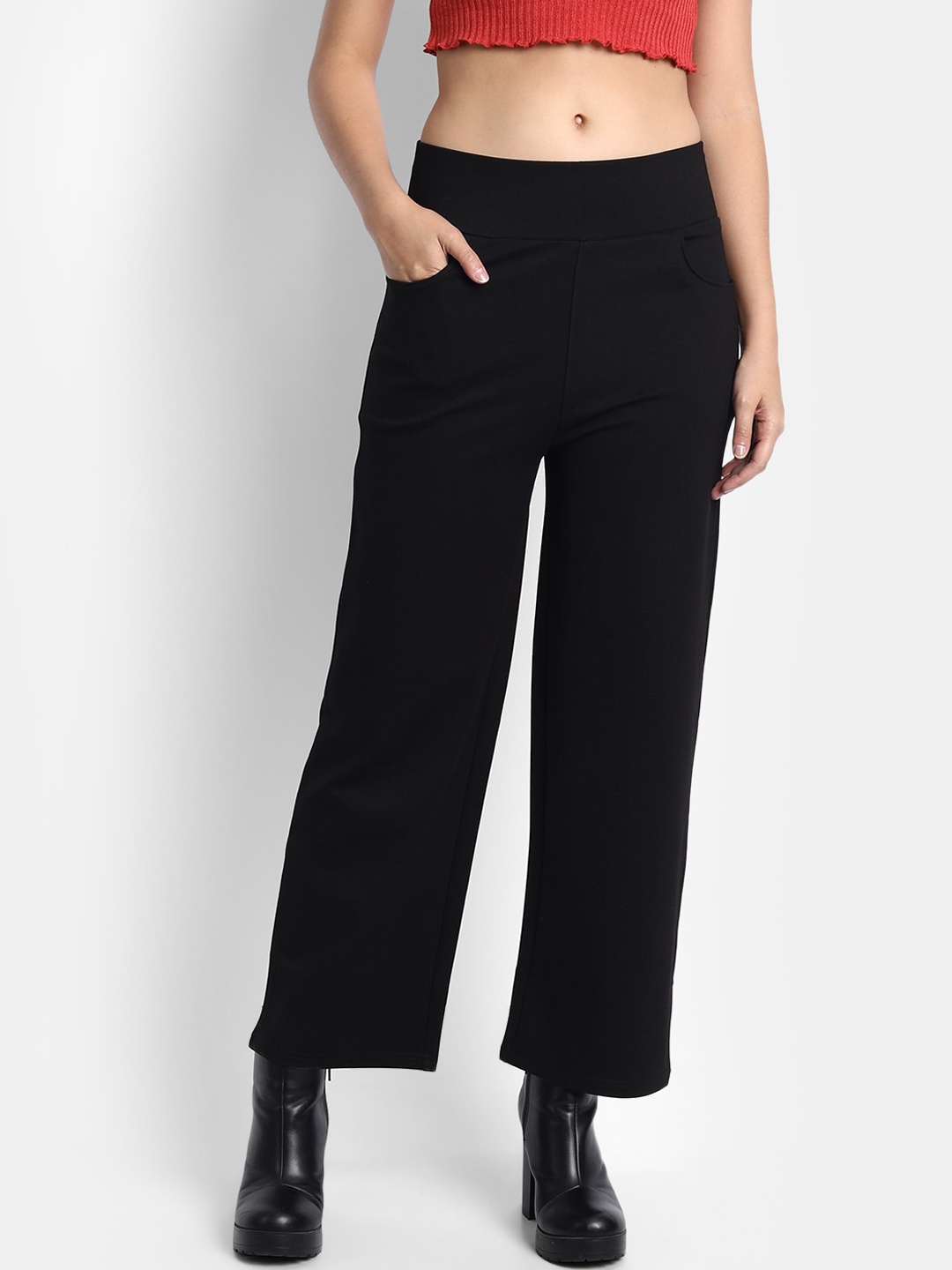 

Next One Women High-Rise Relaxed Straight Parallel Trousers, Black