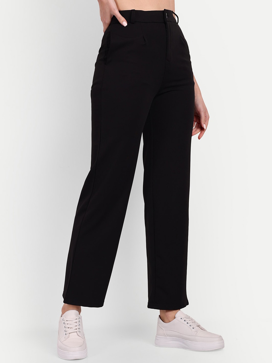 

Next One Women Tailored High-Rise Easy Wash Straight Fit Trousers, Black