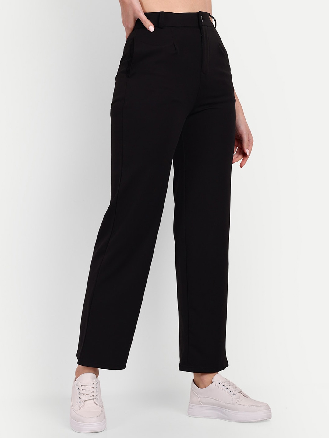 

Next One Women Tailored Straight Fit High-Rise Easy Wash Trousers, Black