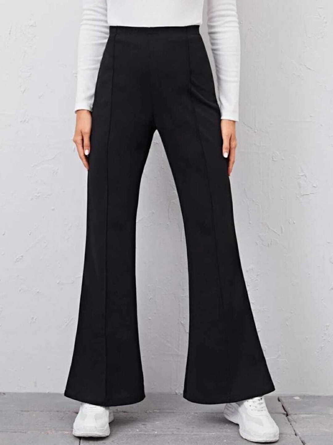 

Next One Women Classic Flared High-Rise Easy Wash Bootcut Trousers, Black