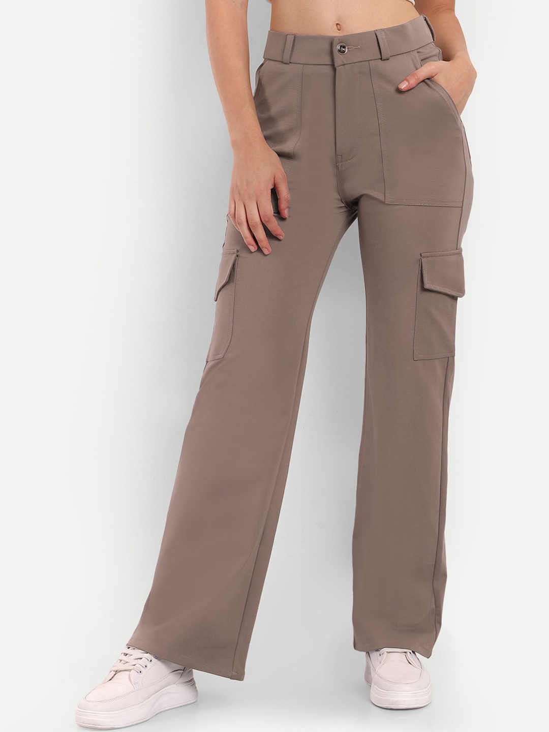 

Next One Women Relaxed Straight Fit High-Rise Easy Wash Cargo Trousers, Brown