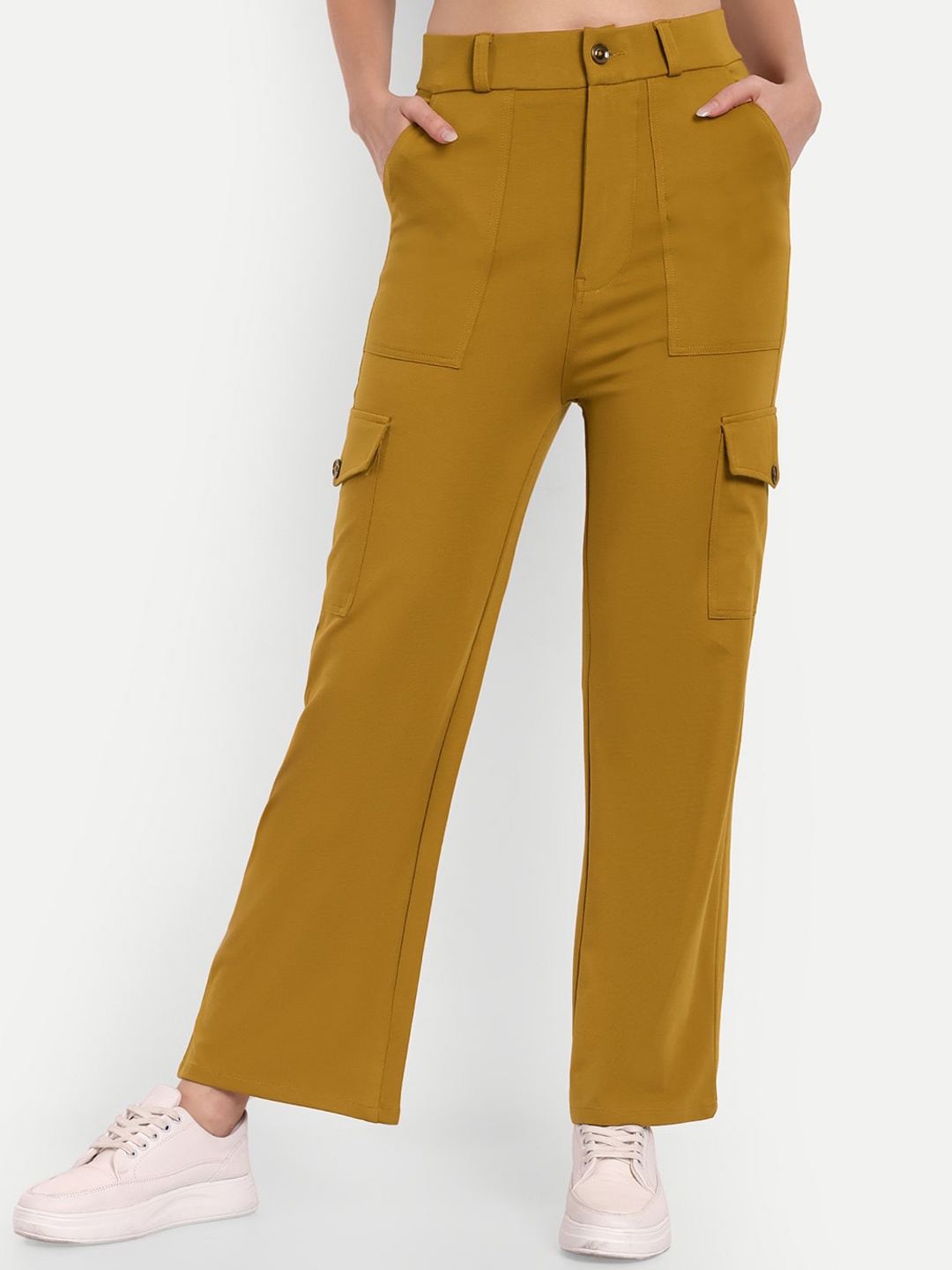 

Next One Women Smart Straight Fit High-Rise Easy Wash Cargos, Mustard
