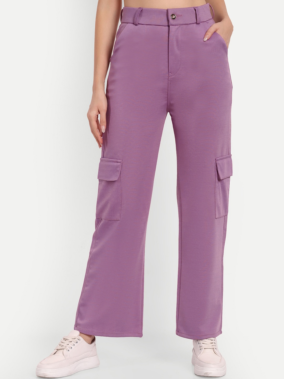 

Next One Women Smart Straight Fit High-Rise Easy Wash Cargos Trousers, Purple